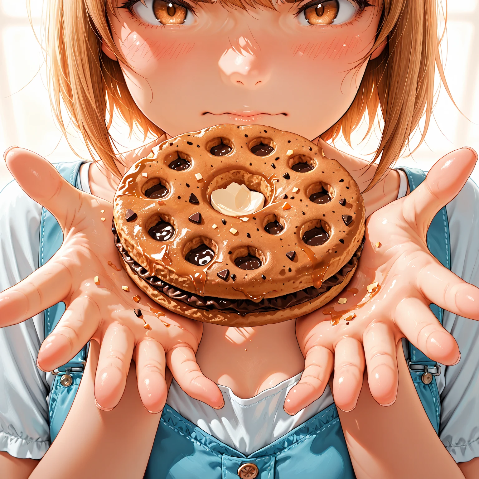 Fat girl eating cookies in the gym in a sports suit