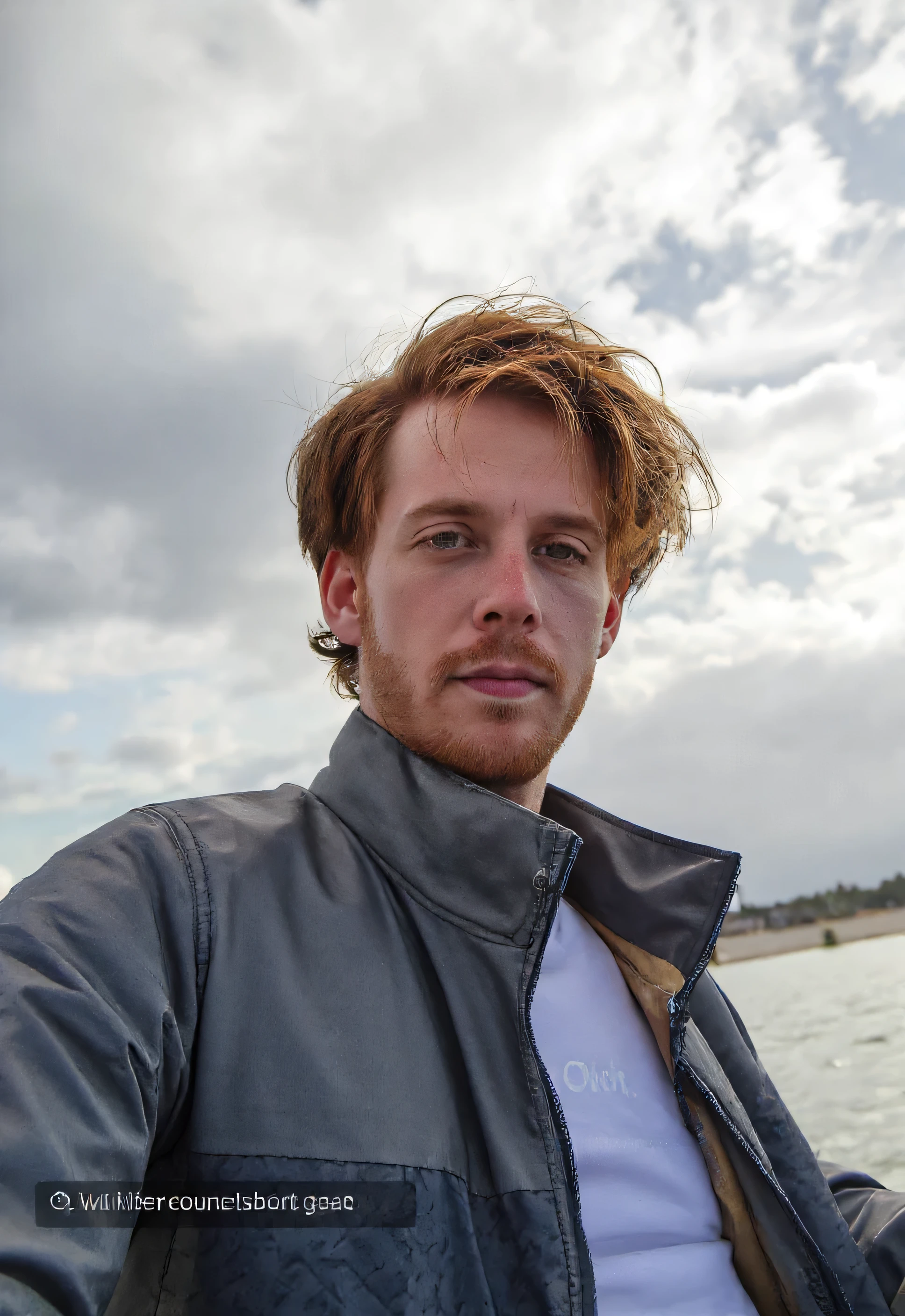 (is a masterpiece.:1.2), is the best quality, A picture of a beautiful fisherman , ginger hair, 40yo, He wears a, ( on fishing boat :1.3), Dark clouds , Photoreally, Hyperreally, Highly detailed, analog pattern , hip raised , Staid, Low cut , Detailed skin, Matt , dim lighting, subsurface dispersion, really, A thick shadow, is a masterpiece., is the best quality, ultra really, 8k, The golden ratio, A complex, high details, prison environment, soft focus