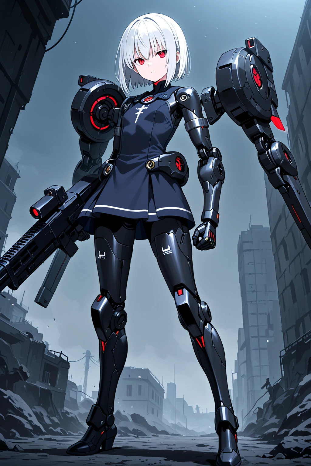 Anime girl in red and black outfit holding a gun - SeaArt AI