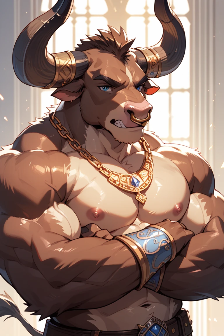 zPDXL3, score_9_up, score_8_up, score_7_up, detailed, rating , source_furry, (best quality:1.2), hi res, digital media \(artwork\) BREAK solo, from side, asteriushades, horns, minotaur, black eyes, nose ring,  ring, musk clouds, muscular, broad shoulders, big pecs, thick thighs, huge bulge, jockstrap, pants lift, bulge lift, pants pull  <lora:detailed_notrigger:1> <lora:Asterius_Hades_V1:1>  <lora:Expressive_H:1>  <lora:rokudenashi01c:0.2>  <lora:Voidlesky:0.5> <lora:Concept_Meme_ive_never_seen_a_guy_recreate_this_successfully_tbh:0.8>