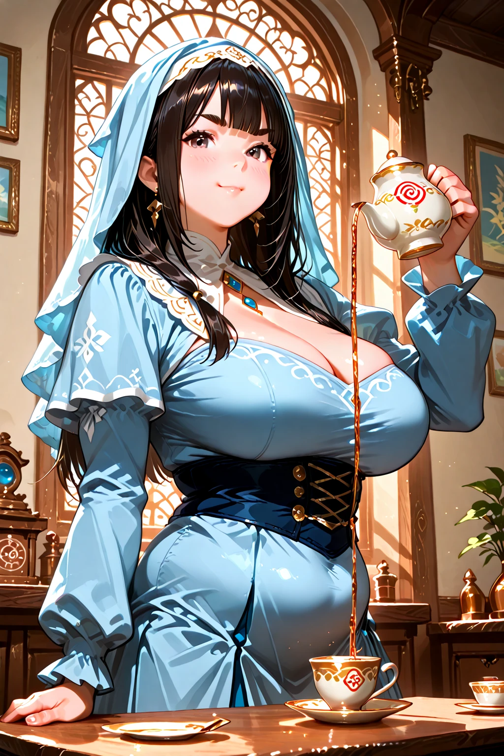 closeup cleavage, The world of dreams, queen of ancient babylon, (Brown high ponytail curly hair),  head chain, collars, ancient babylonian palace, humanoid creature, Intricate jewelry, Her skin is wheat-colored, Wheat-colored complexion, Green-eyed, Black sclera, messy brown hair, Arrogant look, camel top,Two  legs,(heeled sandals, jade foot)，A throne