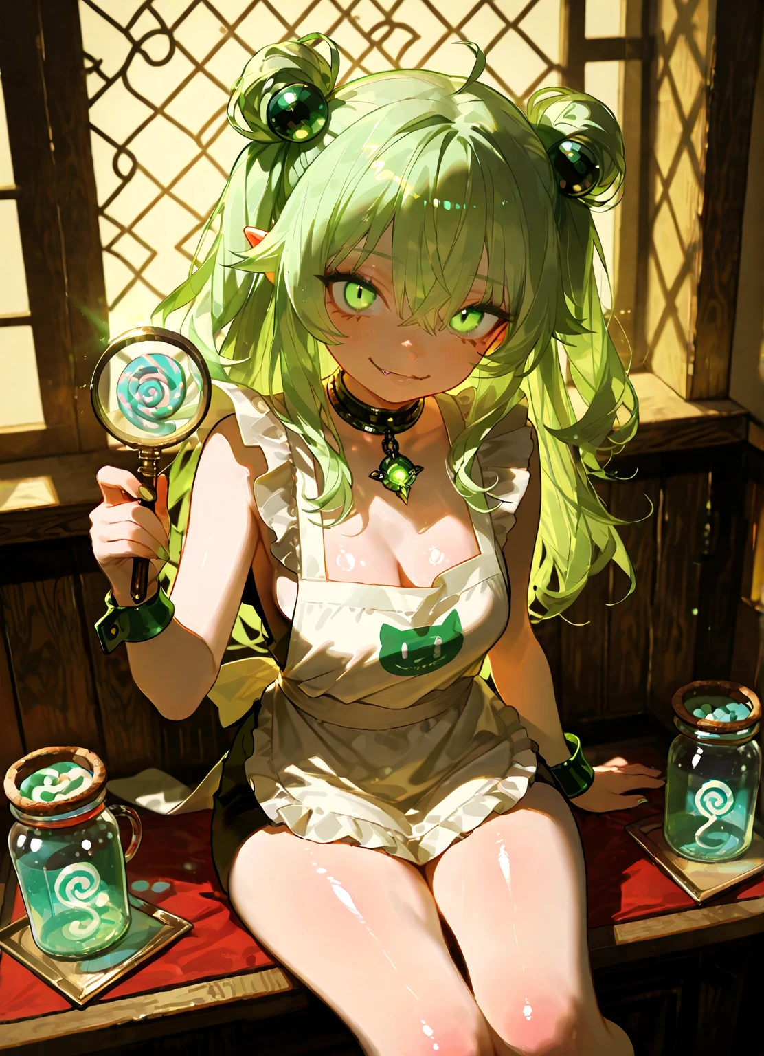 Bust, girl, green slime, transparent, smiling