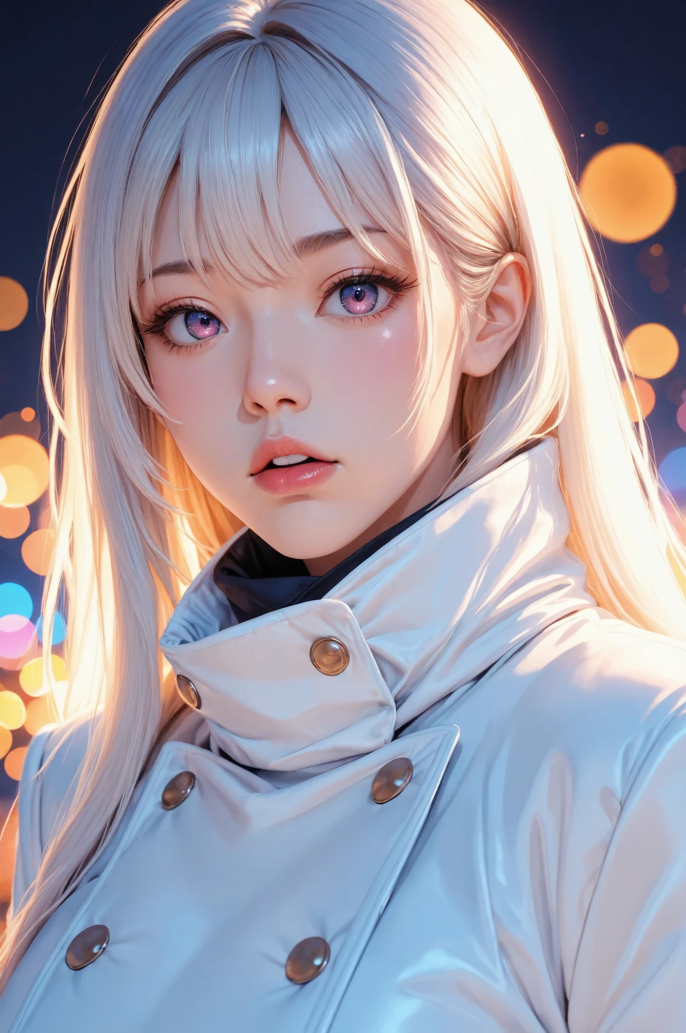 dental hygienist in a high quality white coat、beautiful face and big breasted woman in a high quality white coat、Face Closeup、, Clean Outfits, HDR、UHD、Studio Lighting、Extremely Detailed Depiction、anime style、vivid color、Bokeh