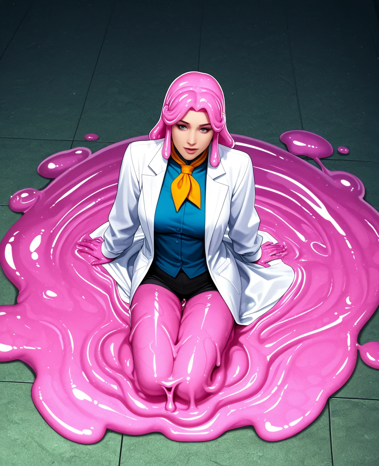 1girl, ( on clothes:1.4), ( ), on a knee, fat  in month, , long purple hair, hair slicked back, blue eyes, team rocket ,team rocket uniform ,white skirt,crop top,thighhighs,elbow gloves, ((sitting, crossed legs, legs focus, high heels, smile, in a house)),  figure, overlooking city, blush, day, black pantyhose, (:1.5, (((Masterpiece))), ((Highly detailed character)), ((perfect eyes)), ((perfect face)), ((best quality)), ((perfect hands)), high resolution, highly detailed image, thick thighs, Beautiful background, volumetric lighting,(( )), ()