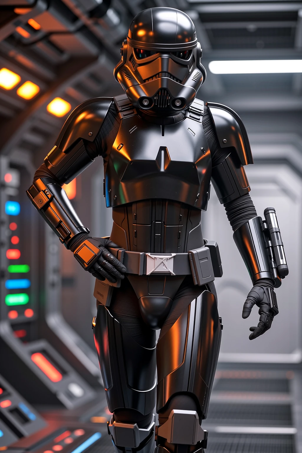 teen girl, star wars Deathtrooper, big thighs sexy teen, with helmet, doing sexy pose