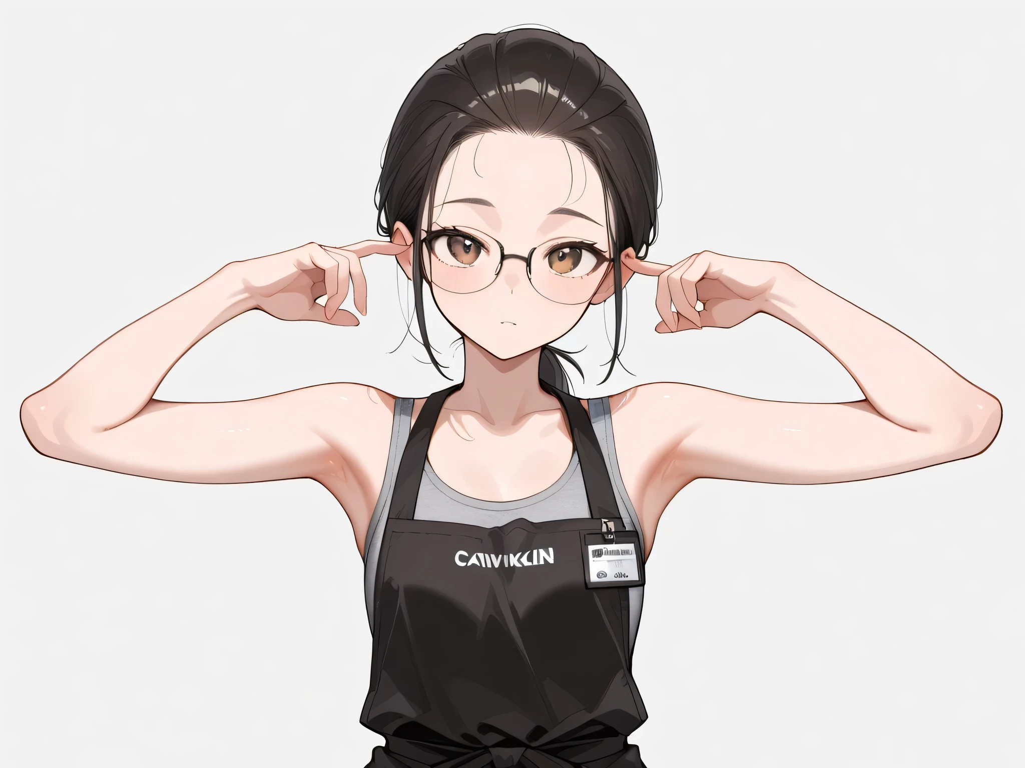 Sagawa style,aoisai123,Detailed facial photography, Beautiful Eyes, nice eyes,EXCITING POSE SOURCE、

woman,woman جميلة, The details of the face, Beautiful Eyes, nice eyes, 

slim, A small box, glasses, black apron, gray underwear, Calvin Klein,





Tied hair, Low Ponytail, pulled hair back, poetry,



 is super accurate,  retina , precise, is a masterpiece., anatomically correct, Textured skin, super details, high details, high quality, award winning, is the best quality, high resolution pattern, 8k, 16K
Not safe to work,