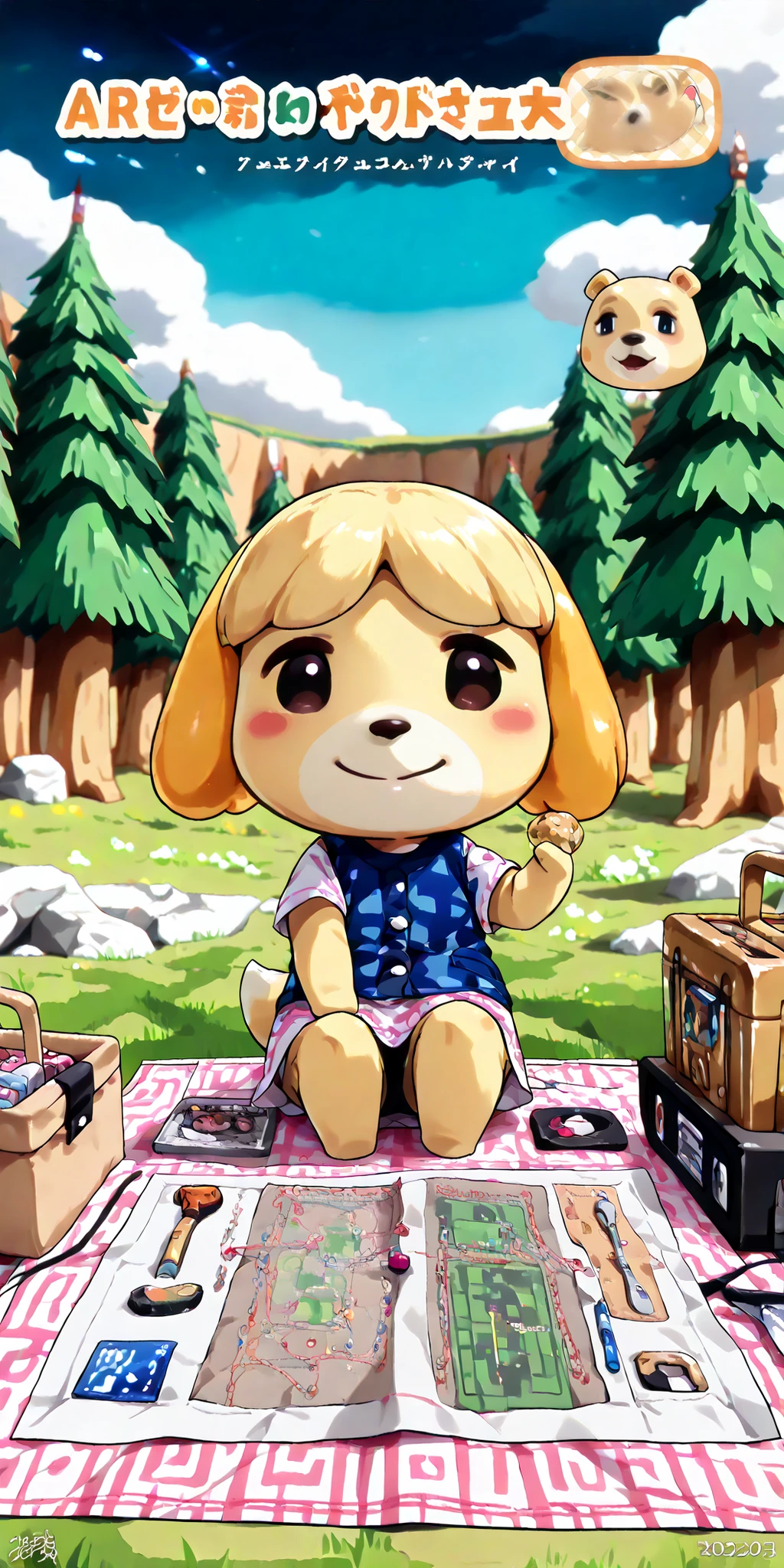 animal crossing,Animal Crossing,Bright,Picnic,Smile Yan,Prairie,,dog girl,,,,dynamic,beautiful,beautiful,colorful,,anime,safe content (masterpiece, 最High Quality, High Quality, detailed background, complicated details,complicated,ultra high res, are so pretty,Newest:1.2)