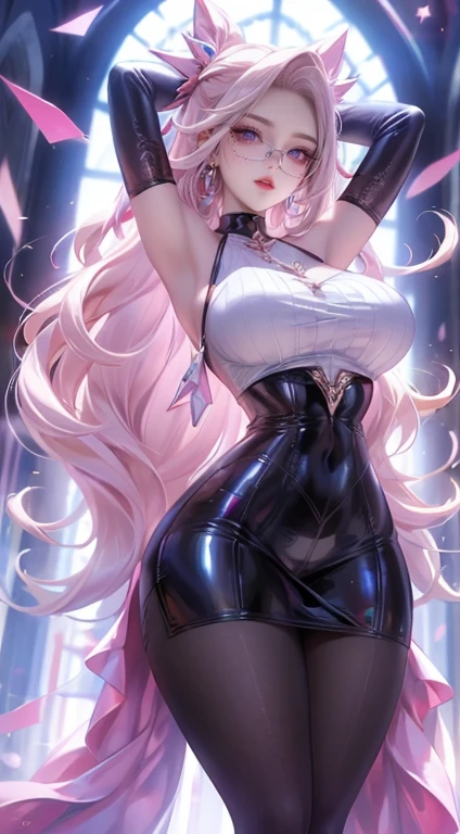 A  Asian lady wearing a  office suite has very  and her hair it's goes past her waist is shiny and covers one of the eyes and her glossy lips are red she can capture everyone with her smile and her seductive body the shoot shows her full body