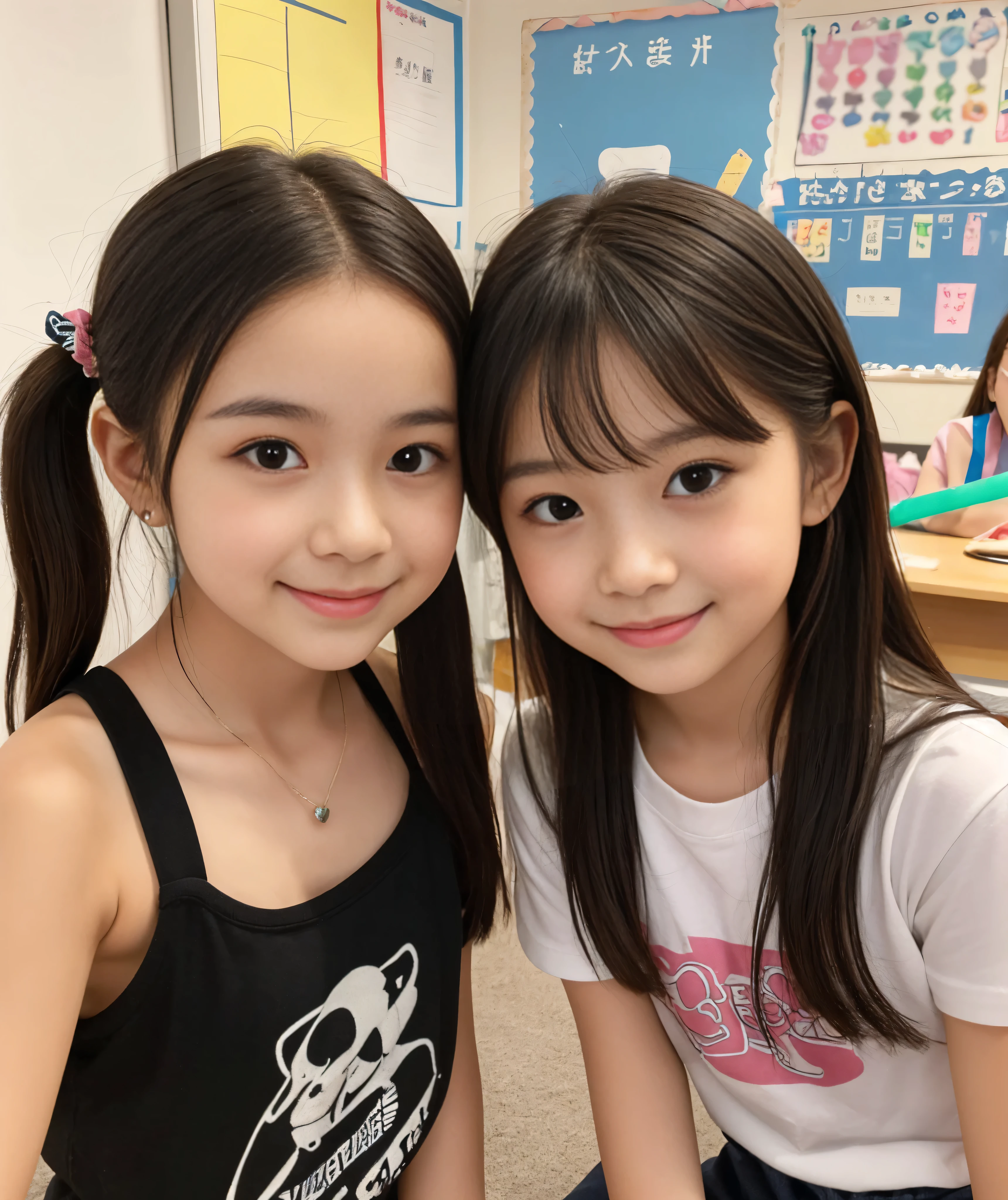 ((super cute and popular idols、very cute in the store, Little elementary school girls fit perfectly))、(masterpiece). perfect , beautiful, Lovely, seductive 'smile、((2 high-definition Full Body small photos of 2 people in 1))、((short haired idol pose))、Gap、the girls of the hugely popular junior idol、 2 Small , SHORT IDOL、Full Body、baby-faced idol、((full nude、flat chest))、(((in sexy lace underwear in 1 photo)))、((cute and very small_cat)),(skinny:1.5)