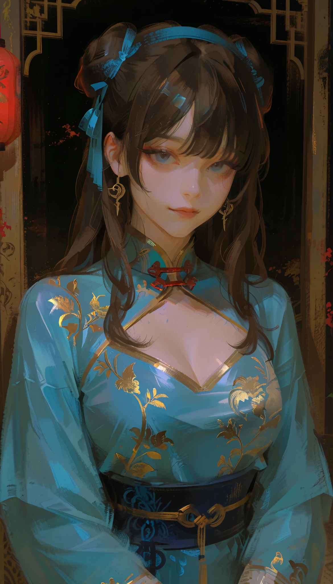 in a blue dress with a hair band, Anime Girl Cosplay, Anime Cosplay, 青いchina dressを着て, anime girl in real life, Spirit medium, Shimizu Yuko , 青いchina dressを着た, In ancient Chinese costumes, Chinese costumes, Realistic Cosplay , CHUNGSAM , There is a woman with blue eyes in China, china dress, wearing ancient Chinese clothing and