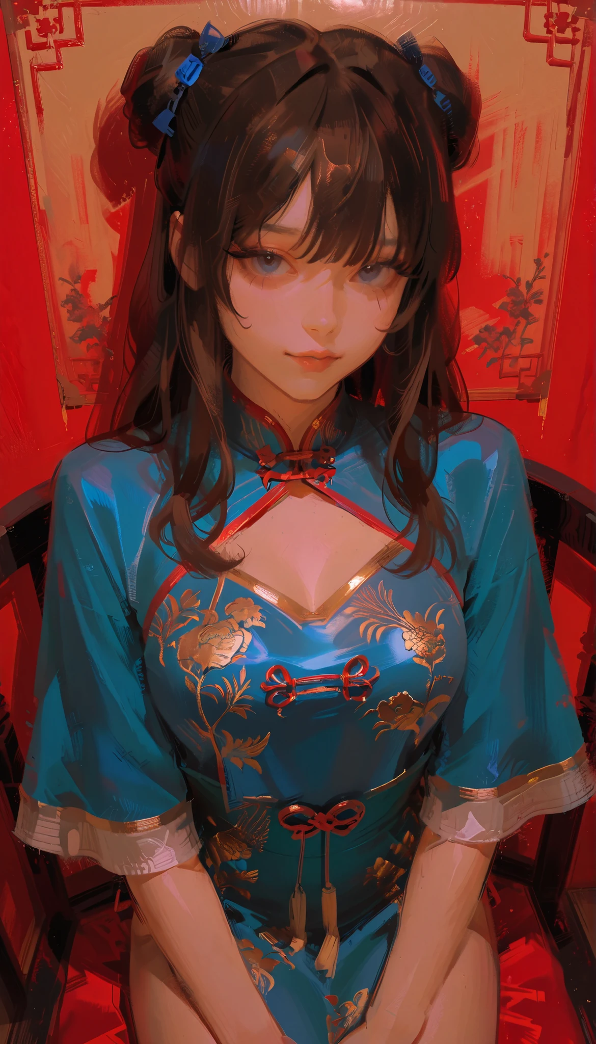 Aerial photography、taken from above、in a blue dress with a hair band, Anime Girl Cosplay, Anime Cosplay, 青いchina dressを着て, anime girl in real life, Japanese High School Girls, 青いchina dressを着た, In ancient Chinese costumes, Chinese costumes, Realistic Cosplay , CHUNGSAM , blue eyes, china dress, wearing ancient Chinese clothing and