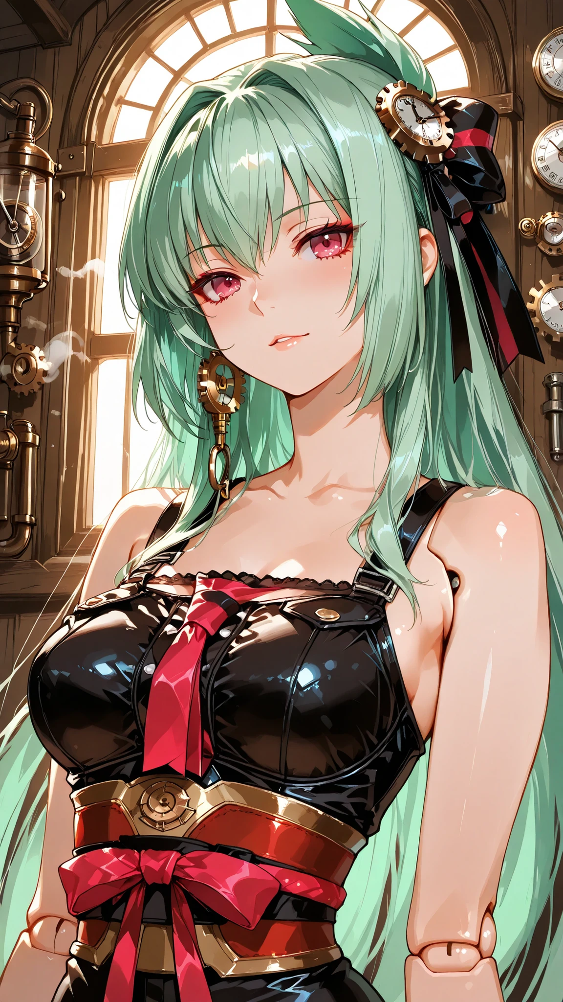 (masutepiece, Best Quality, Detailed), 1girl in, Solo, Indoors, dress room, 双臂在头后,, 、、A large amount of  flows out、、She has ring piercings on both .、Her body is tied with rope and her breasts are sticking out....................、、