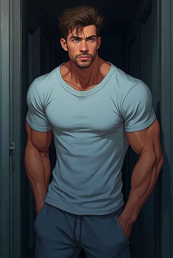 a muscular young man, extremely detailed , detailed , realistic, photorealistic, 8k, high quality, natural lighting, dramatic shadows, cinematic composition, award winning photograph