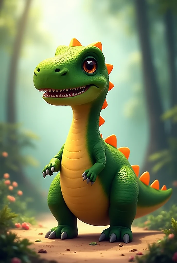 Branchiosaurus Green and light yellow branchiosaurus dinosaur, DinoSprite dino - SeaArt AI