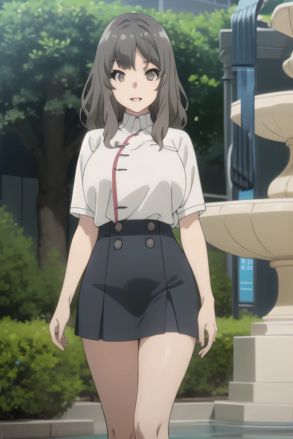 can you draw facial expressions more clearly and delicately in vivid colors,can a 30-year-old adult draw sharp face,and slender even with huge breasts,Beautiful tall woman with beautiful legs,they look at me and smile,Can you focus,smiling Yang,Big breasted college student,skirt,boots,face trimming teeth prohibited, Clearly ,teeth。,Alone,a face that can stand on a fountain square and draw sharply,Official anime CG,A woman with long waves even if she teeth slender and has big breasts,Beautiful legs,amazing thighs ,anatomically accurate hand and foot details,a face that can stand on a fountain square and draw sharply,draw bigger breasts,下から黒いパンティが Clearly ,