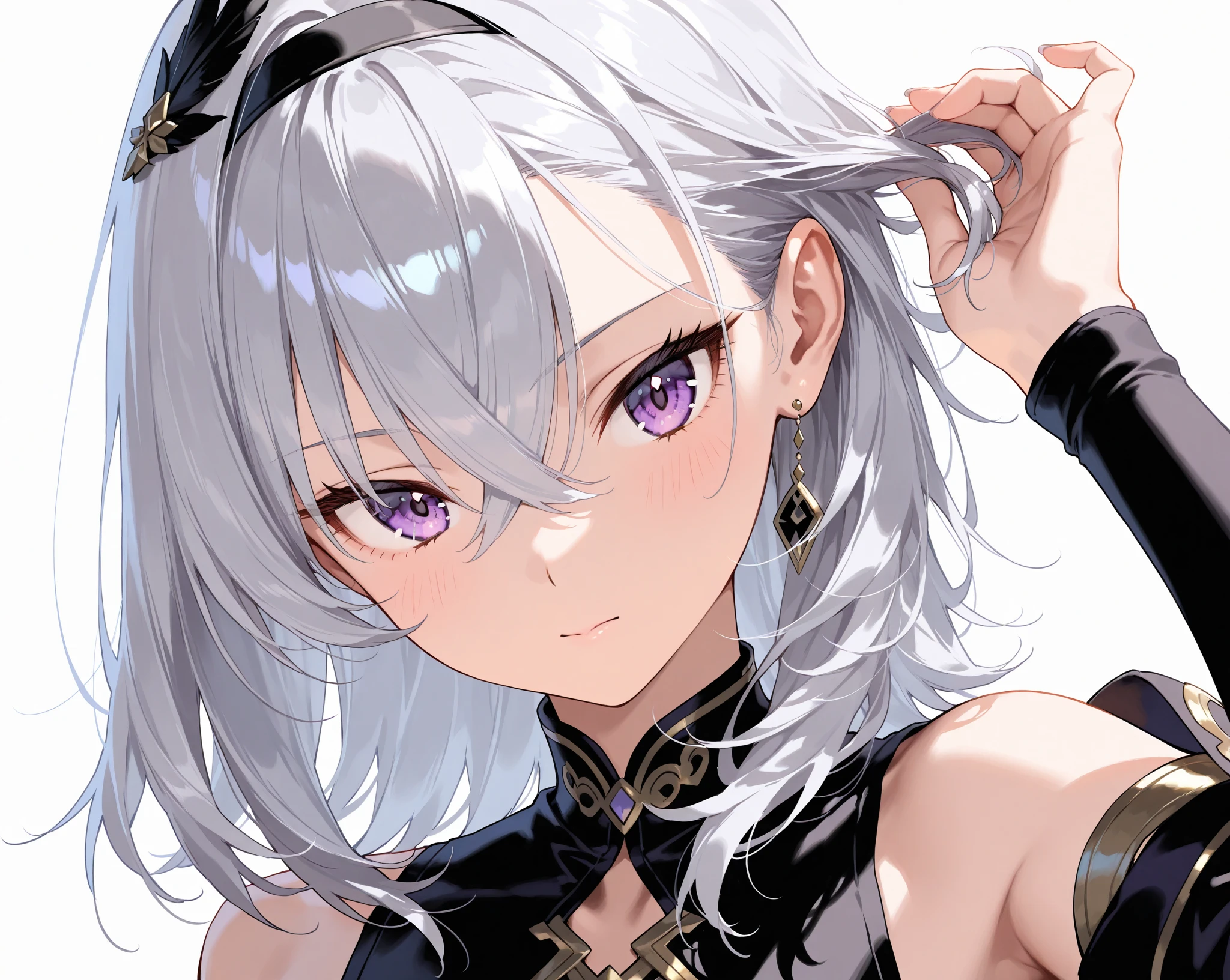 Close-up of face,Diagonal angle., complex details beautiful and delicate eyes, anime girl with long white hair and blue eyes posing for a picture, shadowverse style, smooth anime cg art, sayori, detailed digital anime art, guweiz, sui ishida art manga, shadowverse, official artwork, pixiv style, detailed anime artwork, artbook artwork,  anime girl, sougetsu, detailed anime character art, waifu