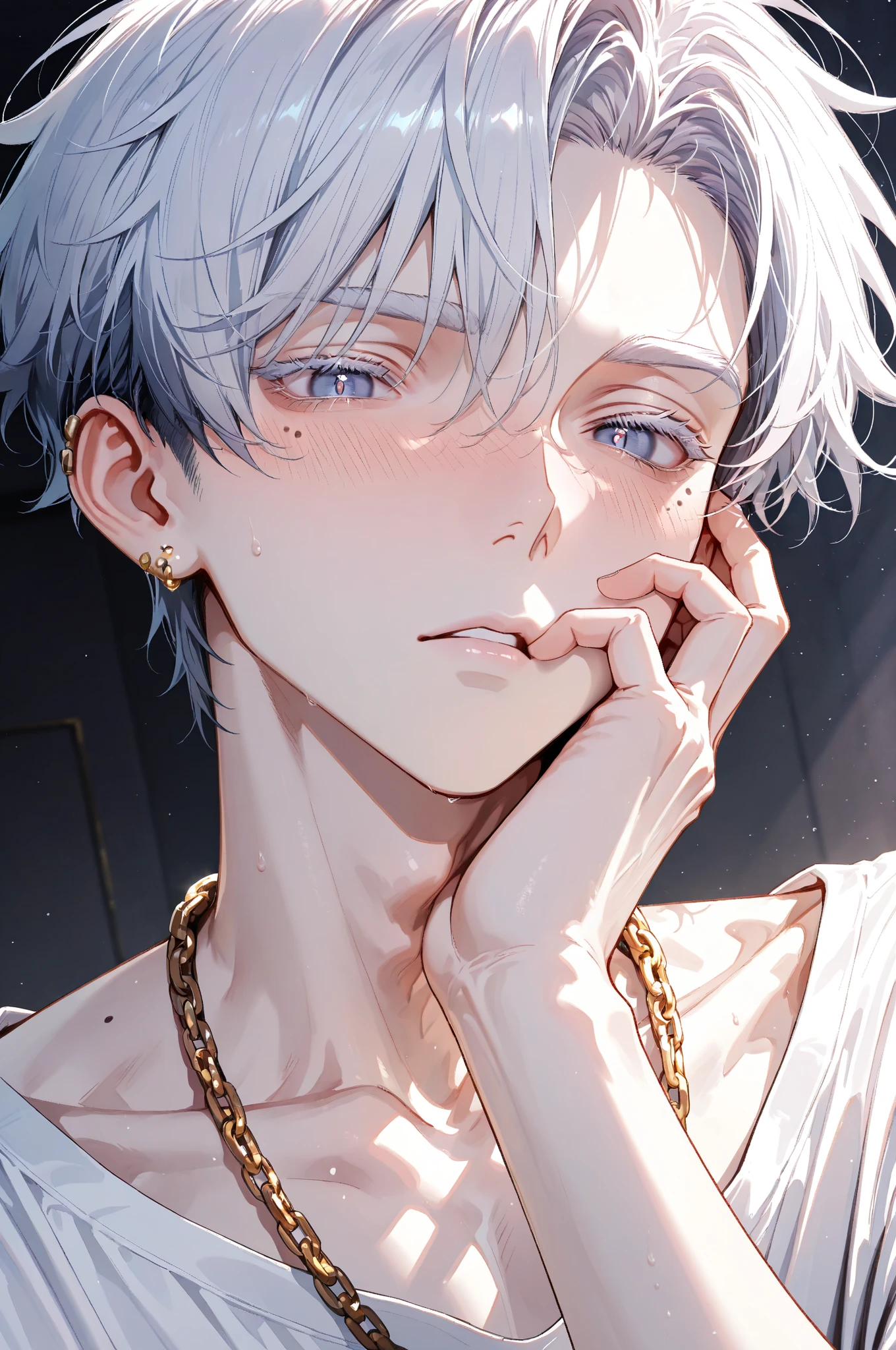 Anime guy with a white shirt and a bouquet of flowers - SeaArt AI