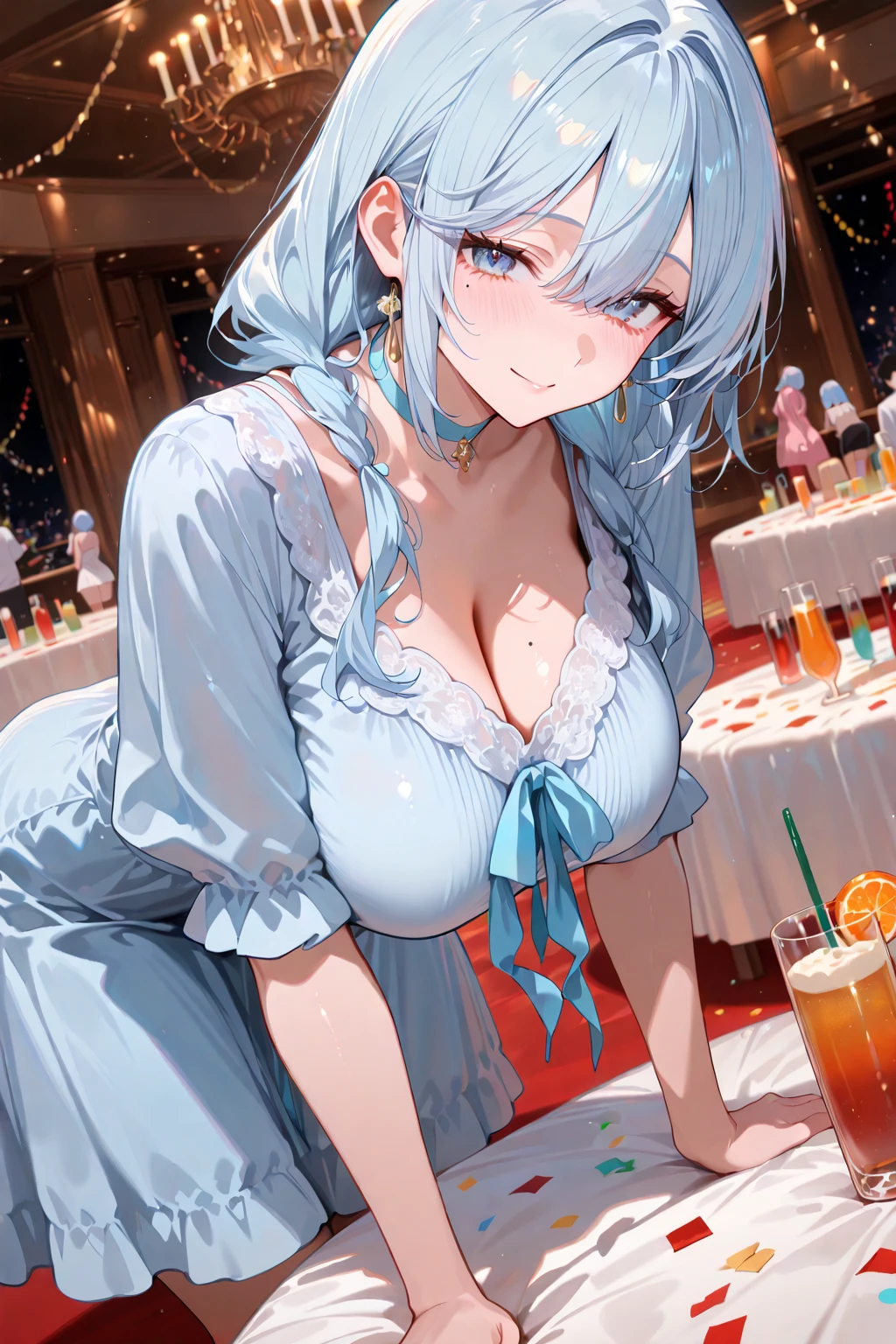 mastute piece,Best Quality,insanely detailed,8k cg,nsfw,
(shoot upper body:1.3),
(1girls:1.3),standing,looking at viewr,body in front,(arms behind back:1.4),(waitress costume:1.4,light blue doble breasted,apron),(bare breasts),break,
blush,shy,(ecstasy face),(trembling:1.2),break,(light blue hair:1.2),
break,
perfect breasts,perfect teats,(open mouth:0.9),(large breasts:1.2),
(restaurant:1.1),
