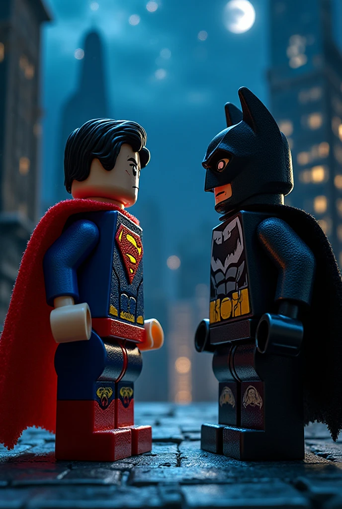 Superman and Batman in lego art, night