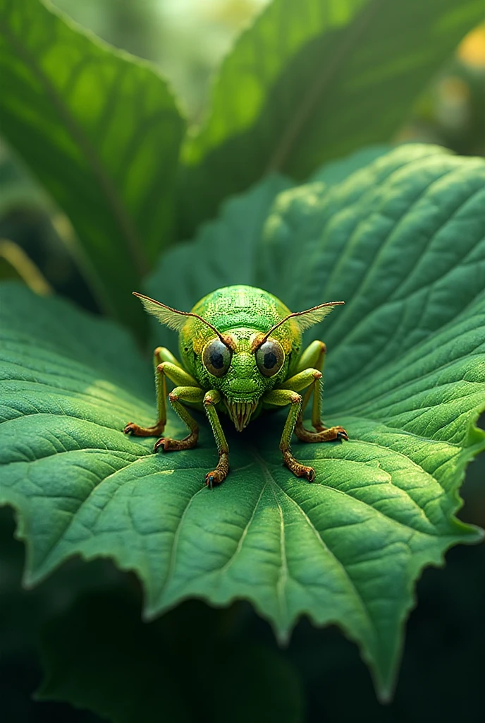 Chapolin Insect Green chapulin on a green tree leaf - SeaArt AI