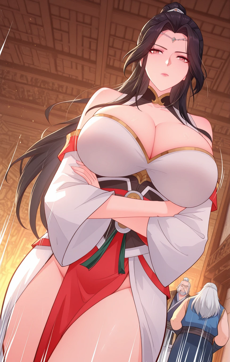 (tmasterpiece, Best quality at best:1.2), Alone, 1个Giant ?????? Girl, maya fey, ssmile, looking at viewert, Half-hammerhead, hair adornments, Japanese clothes, komono, Sash, choker necklace, magatama, huge ???, Crazy swollen ???????, The ?????? is larger than the shoulder blade, Thin waist and thick legs, Pelvis larger than shoulder blades, Fitness model, Ruddy cheeks