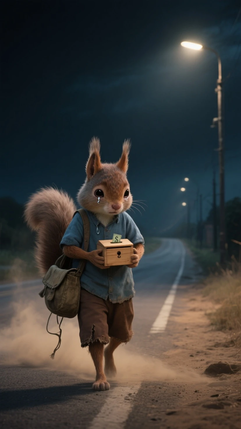 forest backgrou，A squirrel in boots and a hat