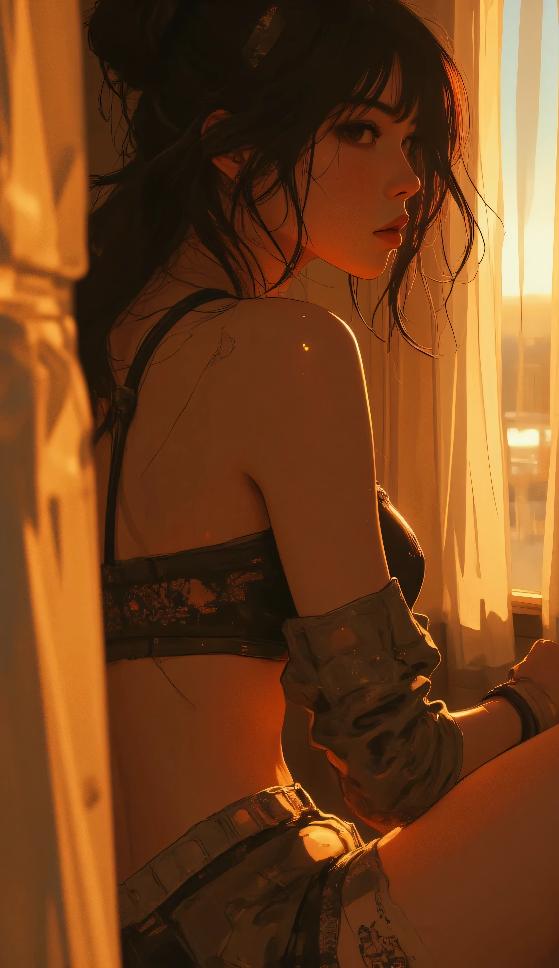 Score_9, score_8_up, score_7_up, ((highest quality)), ((masterpiece)), Perfect Face, (High definition), (Best Shadow), 8k, cinematic. Professional performer in intimate solo act, perfect curves in sensual motion,  pleasure expression, glistening skin catching light, passionate poses showing complete abandon, luxury penthouse setting, golden hour lighting through sheer curtains, high-end adult photography style