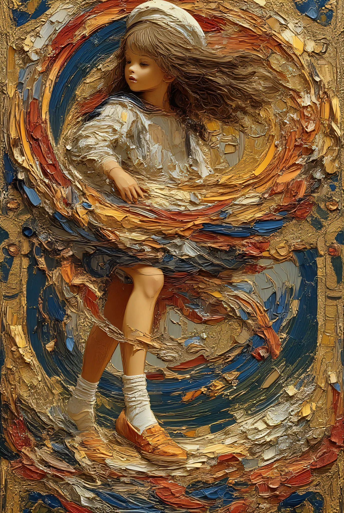 extreme esthetic, mythical style, Fusion of Art Nouveau and Impressionism, impasto style , oil, illustration, wonderful, Human anatomically correct, friendly and clear,
profile icon of a little girl in a sailor uniform. loose socks and loafers. with flowing brown curly hair depicted in three dimensions with decorative details, Make it look beautiful.
powerful and emotional impasto techniques, free and liberating brush strokes, The emphasis is on subtle gradations that give the impression of three-dimensionality, It's lively Brilliant swirling colors, , Artistic Effects, hazelnut, (palette knife, paint knife), pig hair , Innovative, Cutting edge, the subject is a bulldog, Emotional strength, Tension , Strong brushstrokes, Vivid and vivid swirling colors that overflow from the canvas, A masterpiece in praise of the great classic sailor uniform. insanely beautiful.