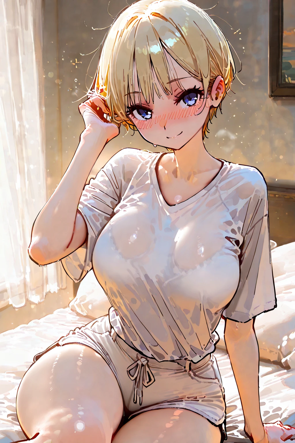 beautiful girl, of anime, with a queen's body, with a sweater that shows off her shoulders and , Nswf