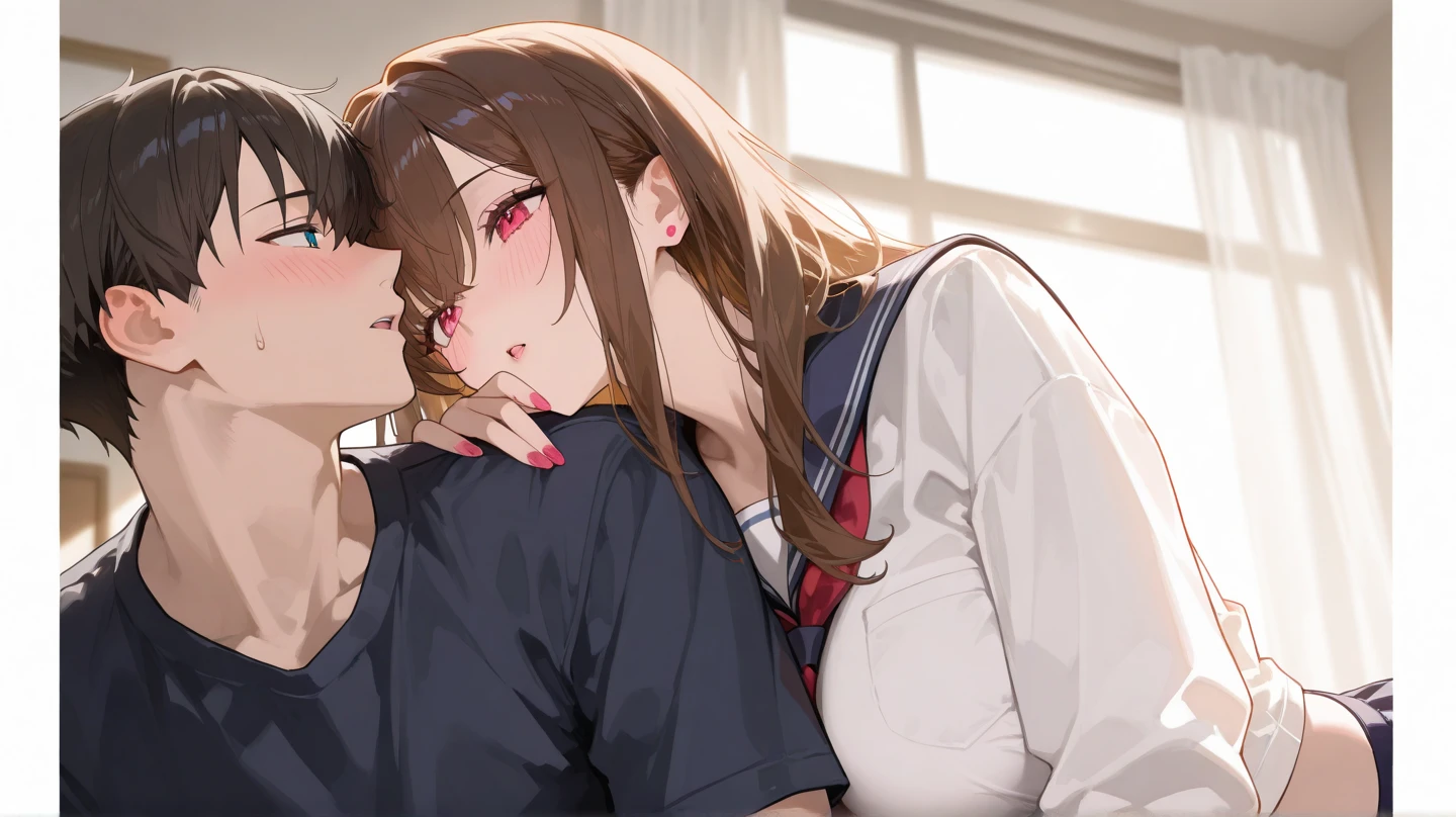 1boy and 1girl, kissing, (lips touching), casual clothes