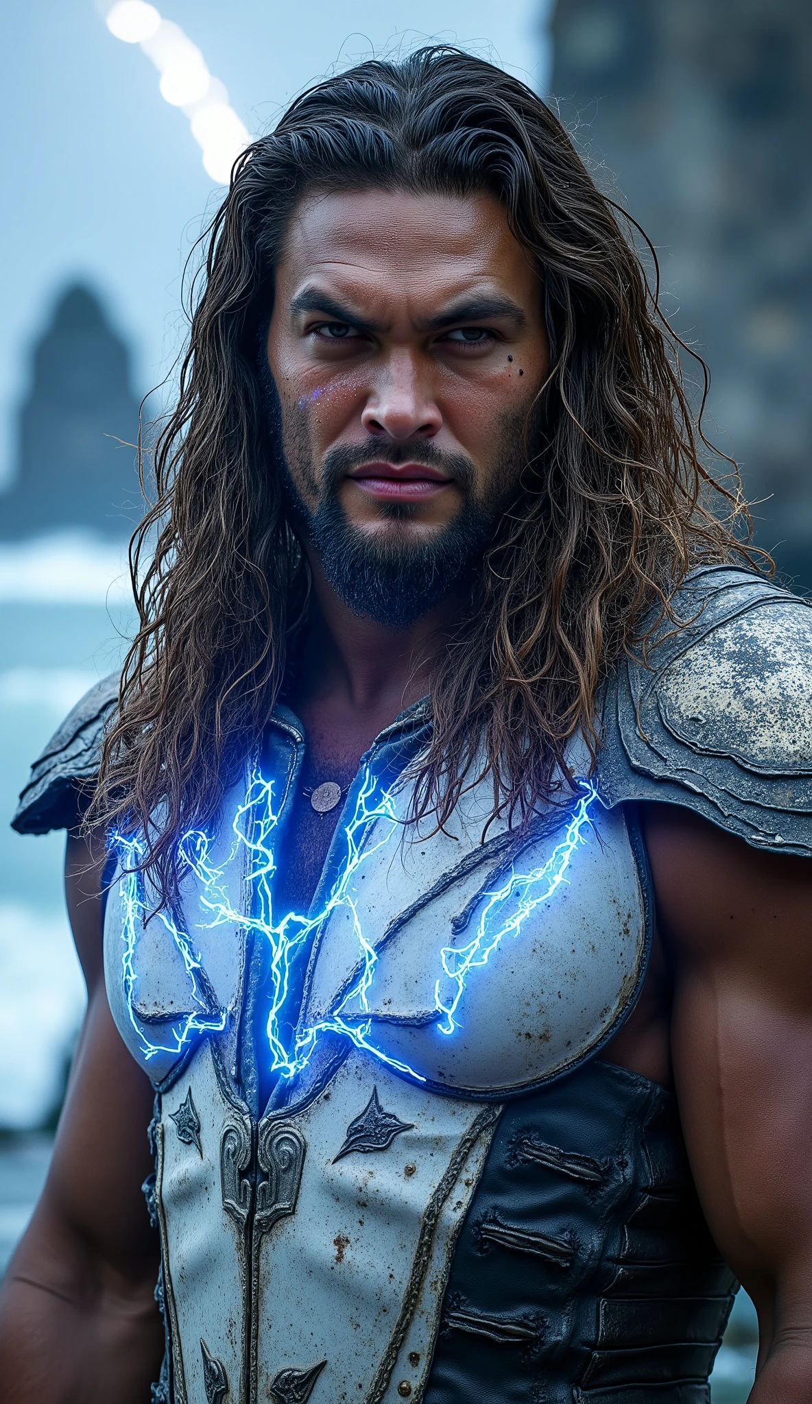 (Professional 3D rendering:1.3) de (Realistic:1.3) Foto de arte mais bonita do mundo，Features soft, bright male heroes, ((Epic hero fantasy rough muscular man wet hero angry look long hair short beard and fierce expression in dynamic pose, fantastic location, majestoso ambiente desordenado)), corpo inteiro 8k unidade render, action shot, poros da pele, very dark lighting, sombreamento pesado, circunstanciado, Rosto detalhado, (vibrante, fotogrdeia realista, Realistic, Dramatic, Escuro, foco nítido, 8k), (Old leather clothes damaged by bad weather:1.4), ((((Use peles)))), (intrincado:1.4), decadente, (altamente detalhado:1.4), pintura digital, rendering by octane, art stations, Conceito-Arte, liso, foco nítido, illustration, germe da arte, (Loish:0.23), Wlop Ilya Kuvshinov, e Greg Rutkowski e Alphonse Mucha Gracias, (global ilumination, studiolight, Light Volumetric), chuva forte, floating particles, patife, fantasia, Onze, corpo inteiroesbian, ((Fundo escuro e antigo da cidade:1.3)),CGSesociedade,art stations