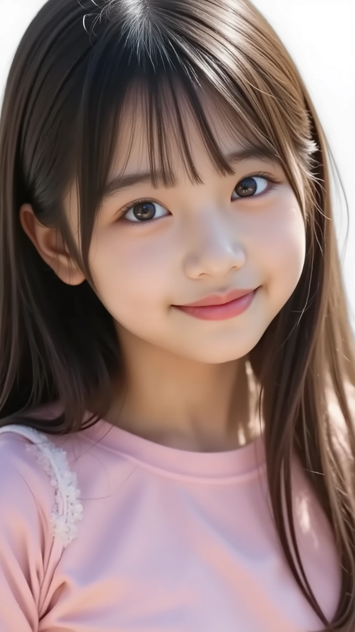 , smile, Dye your cheeks red, beautiful eyes, Sparkling, elementary school student, long black hair, the cutest in the world 、full body、