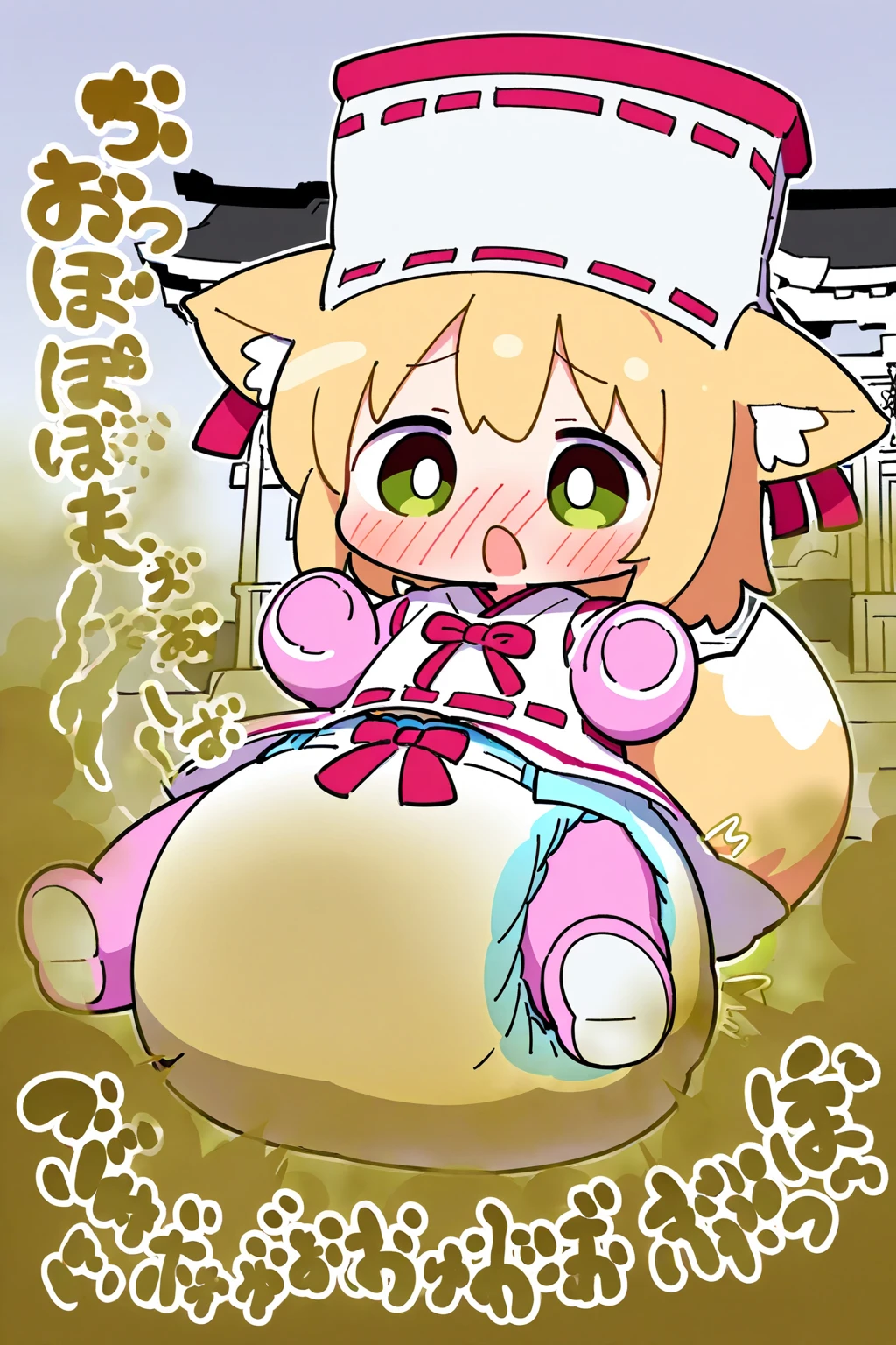 ((masterpiece:1.2, best quality)),(kawaii:1.2)
BREAK
(child:1.4), (baby,child:1.4), cute
BREAK
obese
BREAK
kemomimi, kimono clothes,blue eyes,light orange hair,hime_cut,((bangs bangs)),(faint smile),slightly open mouth
BREAK
japanese temple, dutch angle