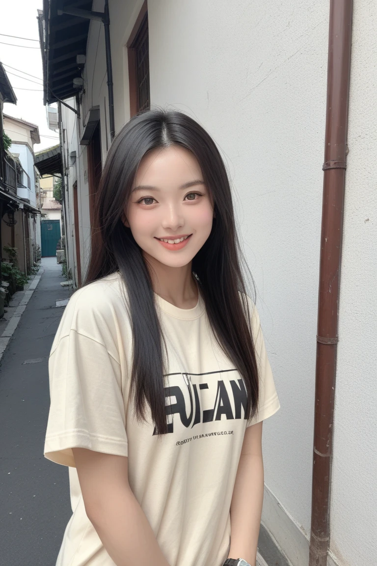 (kawaii 24 year-old Japanese girl, Nogizaka idol, Korean idol), healthy female athlete body, (glossy black hair, pixie cut, messy hair edge, symmetric length hair:1.3), (bangs), (rounded face, brown eyes, single eyelid, no makeup, soft smiling:1.2), (wearing over-sized t-shirt, skinny jeans:1.3), (flat , extra small :0.9), (looking at viewer:1.2), BREAK, (turf in the park background:1.3), (dynamic angle:1.3), BREAK, (masterpiece, best quality, photo realistic, official art:1.4), (UHD, 8K quality wallpaper, high resolution, raw photo, golden ratio:1.2), (shiny skin), professional lighting, physically based rendering, award winning, (perfect , highly detailed skin, extremely detailed face and eyes), Carl Zeiss 85 mm F/1.4, depth of field, 1girl, solo,