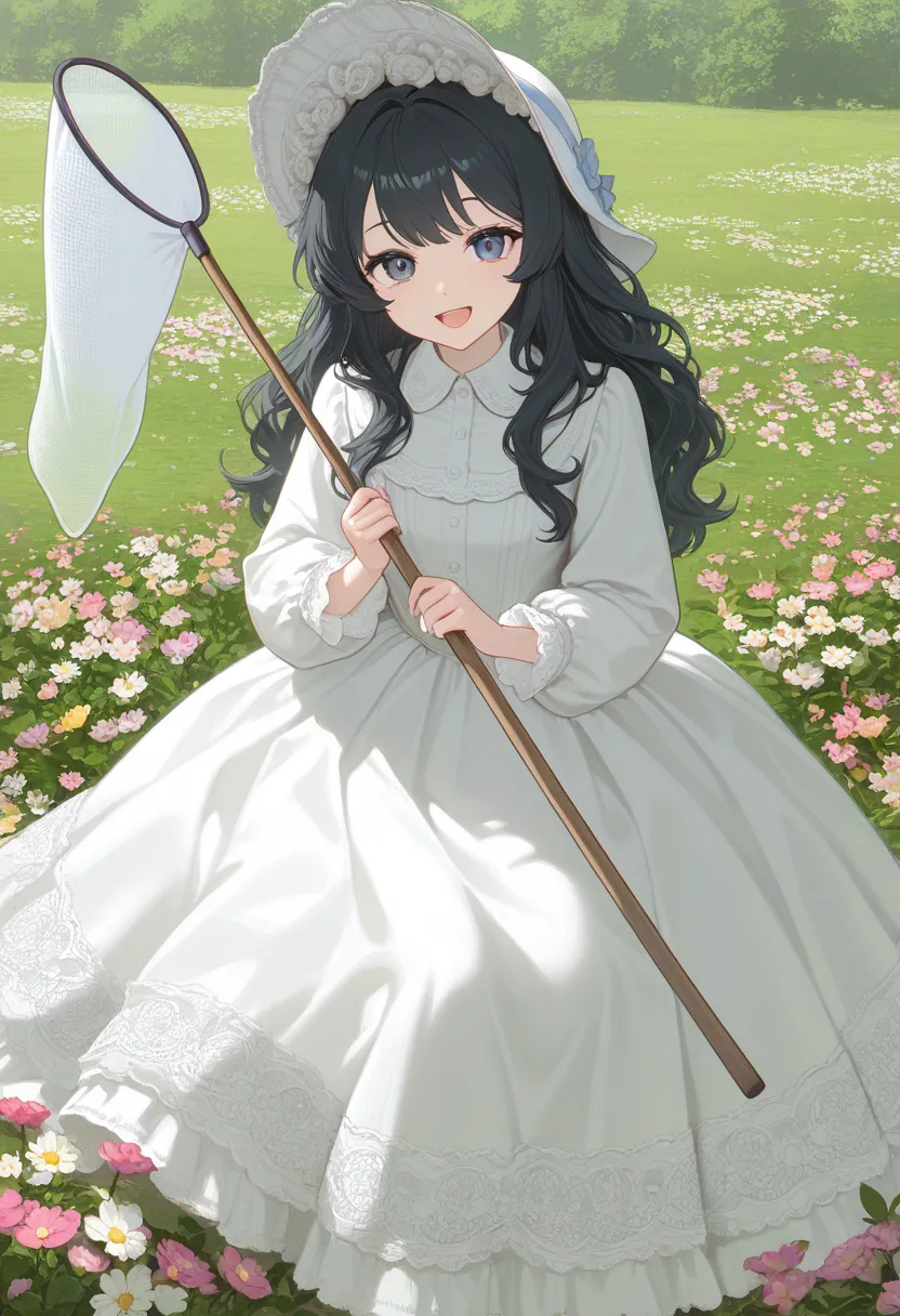 在花朵中的柔和色调女孩