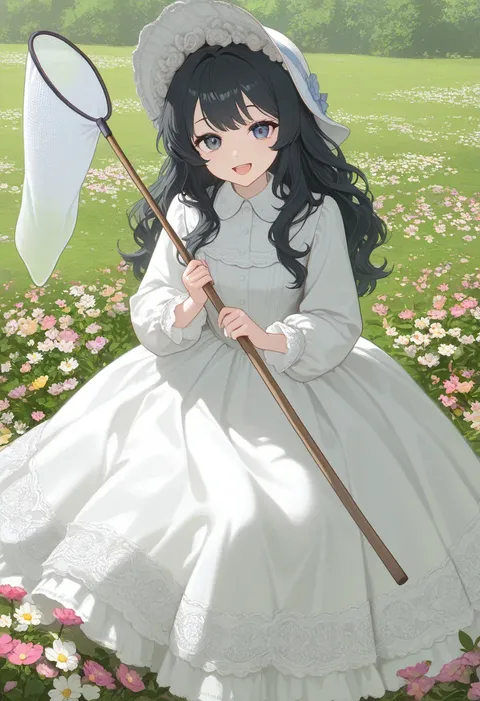 花丛中的柔和色调女孩