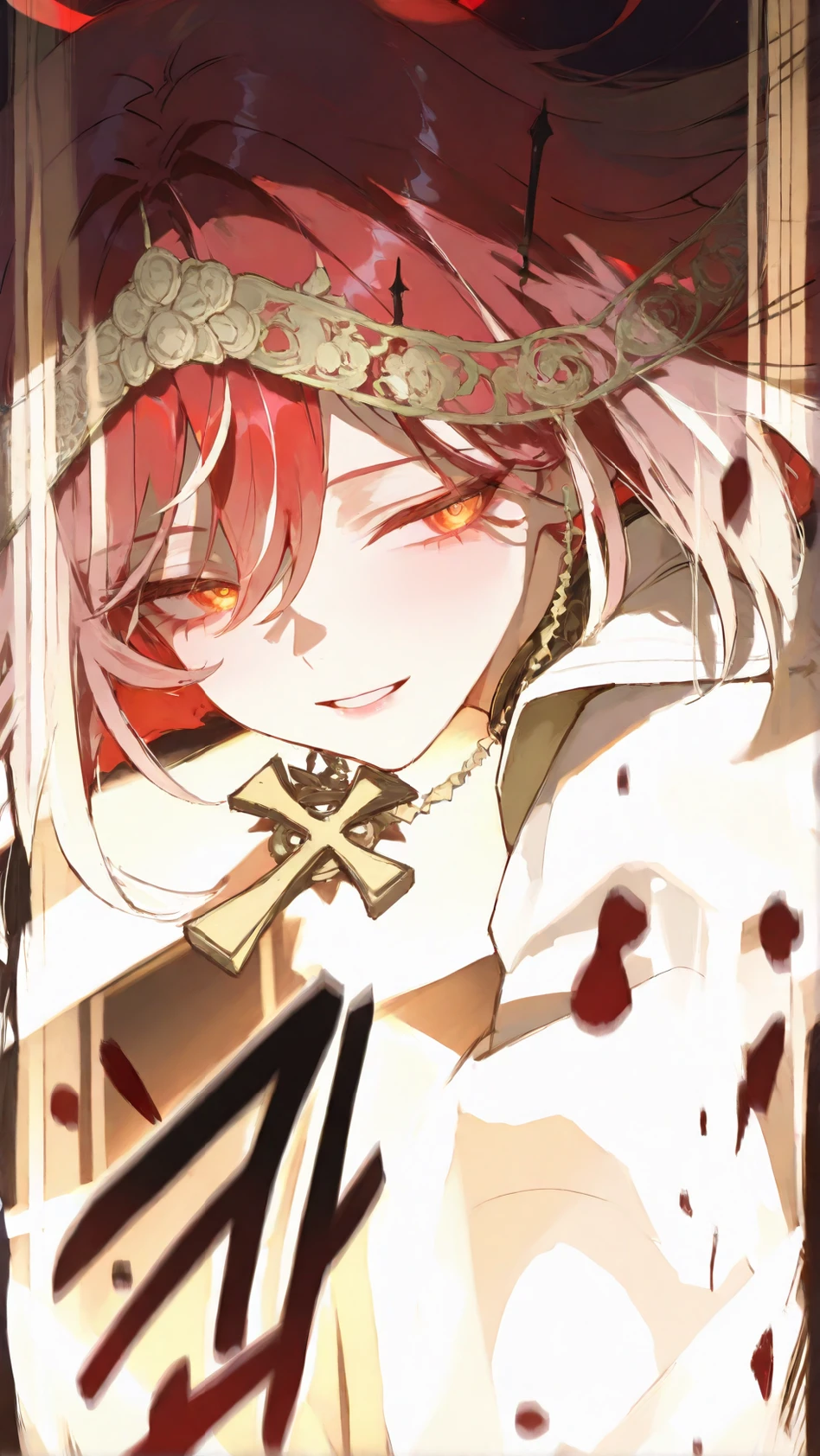 A beautiful girl with a graceful posture, looking back through her shoulder, facial expression full of mystery, is illuminated by a flickering red light, dramatic lighting creates shadows and highlights on the face and hair, Dark background with a hint of fog, mysterious and suspenseful atmosphere, professional portrait photography, shallow depth of field, detail tinggi, komposisi rule of thirds