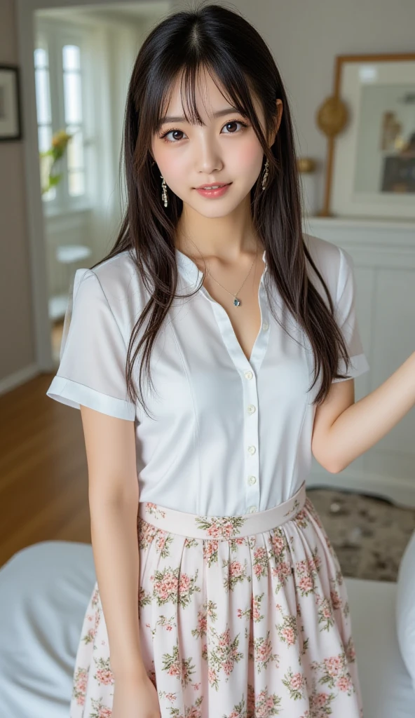 (work of art、8k、pieces fly、CRU photo:1.4)、high resolution、((located away from people))、((photo by full body, from face to feet))、big eyes and small face、Height: 155cm、beautiful japanese girl、Beautiful smiling girl'the smile、facing the front、stand with both feet together、Because I'fine tune、stand up with good posture、Residential area in the morning、realisitic、14 year old high school girl、bus stop、I was waiting alone、hang your school bag on your shoulder、、slim and delicate body、 small、Green Blazer Uniform、gals 、plaid hip skirt、young healthy teenager、Black knee-high socks、brown moccasins leather shoes、Use moccasins、please keep your feet on the ground、full body shot shot、full body shot shot、Elegant hairstyle details、とてもfine tune脚のラインを強調します