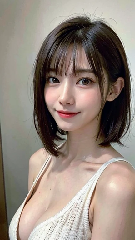 super highest quality, Face Focus, Soft Light, Ultra-high resolution, (Realistic:1.4), RAW Photos,
One Japanese woman, alone, cute, (pupil, There'There'There'There'The light in my eyes),  (Beautiful face in every detail:1.3)  ((High resolution detail of human skin texture:1.3) Beautiful glowing white skin　　(Beautiful three-dimensional effect)　
indoor,Black tulle blouse (Beautiful straight bob hair all the way to the ends:1.3)  Elegant and clean　　Intelligent and stylish
(Portraiture)  Focus on pupil in high definition　Diffused light from a window　Beautiful gradation　A kind smile　(Beautiful gradation:1.3)  A kind smile　