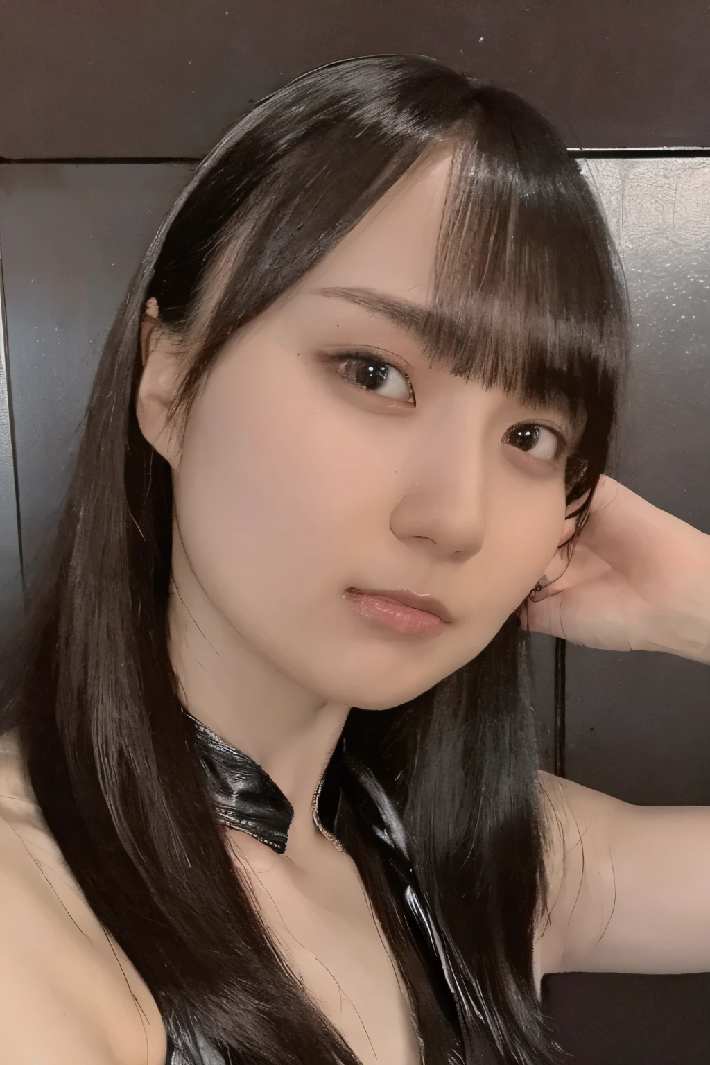 (masterpiece,best quality:1.2),(8k,raw photo,photo realistic:1.2),shiny skin,detailed skin,detailed face,detailed eyes,1girl,Japanese idol,beautiful face),((Genuine,high quality,details,masterpiece,Polygon free,)),Black Hair Short, nymphomaniac, (upper bodyshot),wearing sexy suits,looking down, sad face, dynamic pose,