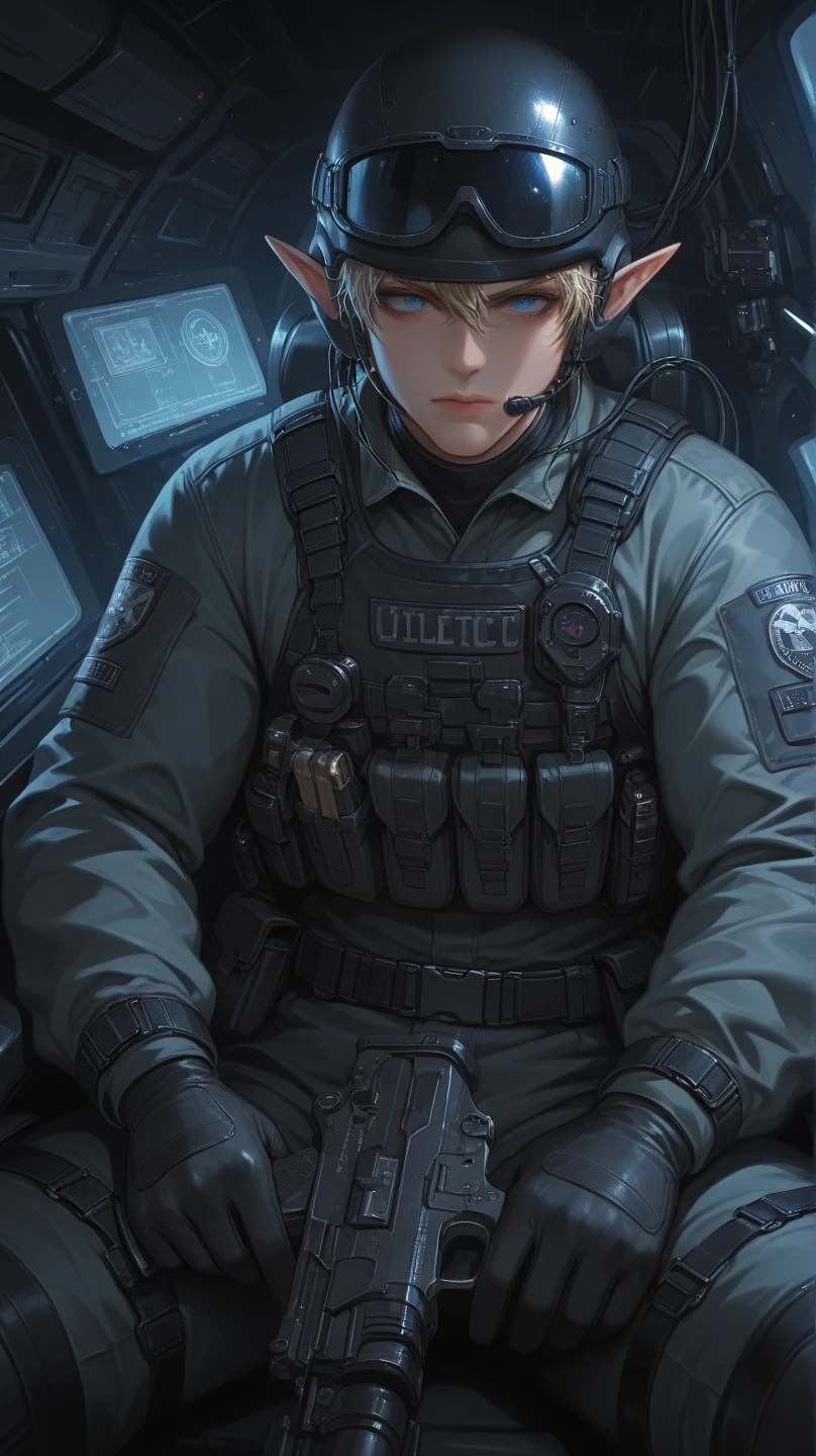 High quality, professional photograph, ultra detailed, elf elite pilot ...