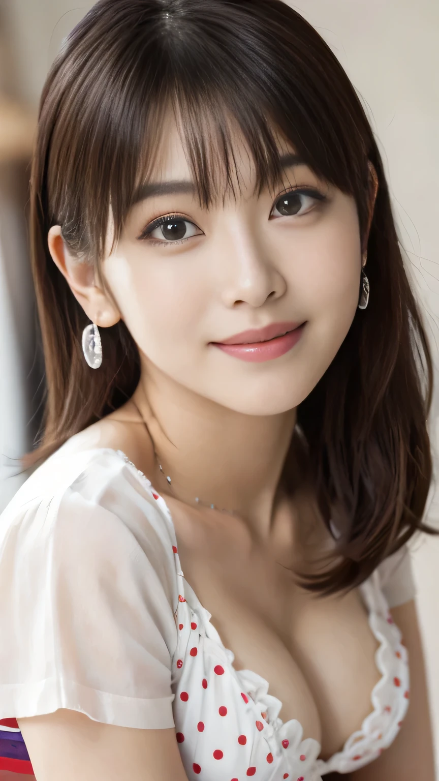 Matthew Peace, Highest Quality, Super Detailed, detail, high resolution, 8K Wallpaper, beautiful eyes, ( big symmetrical eyes:1.3),Very complicated、high resolution、
( chest, A masterpiece that heals the public , Highest Quality , very detailed , detailed face , 8k),,( face like a baby 、bang、purple panties、 Uncontrollable hair、 、( big chest)earrings 、Living room with a standing roof、camera)(happy、Perfect Smile )( long bob hair、 、chest、) ( 、Precise Representation、wonderful、 polka dot underwear、heavy makeup、mature、sexy age) Sharp Concentration 、 And high-precision 、 front map、