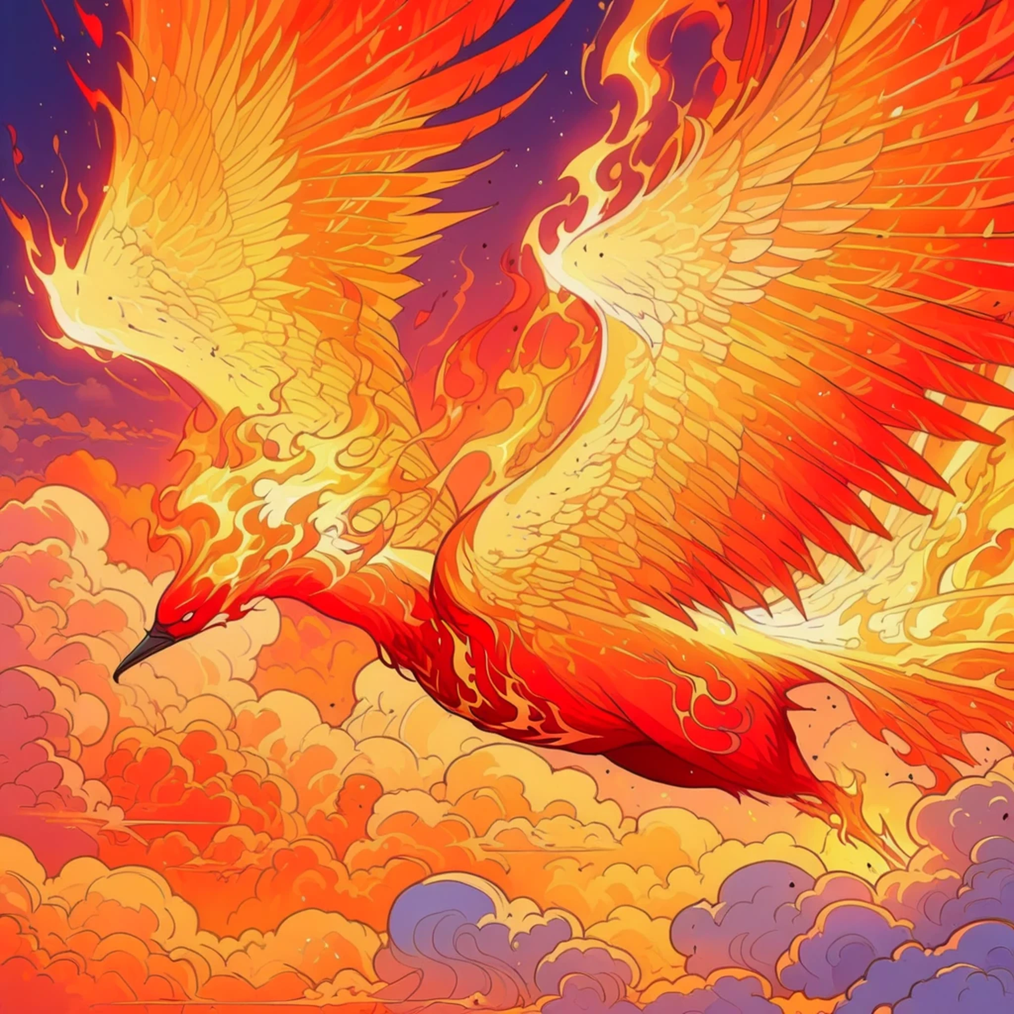 Manga adaptation, score_9, score_8_up the side, score_7_up the side, score_6_up the side, source_anime, anime screencap, hdr, sharp image, anime coloring, line art, best quality, masterpiece, official art, highres, absurdres, cinematic, amazing quality, 4K, 8K, wallpaper background, anime_coloring, wallpaper, extremely detailed, anime aesthetic wallpaper quality, aniwall, 8k wallpaper, detailed, ((epic phoenix rising)), majestic flaming phoenix, wings spread wide, imperial Chinese style drawing, traditional mythical Chinese art, colorful feathers, blazing fire aura, golden flames, sun rising behind phoenix, radiant sunrise, glowing sky, imperial divine aura, phoenix ascending into the heavens, grand mythical atmosphere, cinematic mythical scenery, (imperial symbolism, legendary creature, celestial bird), fiery light illuminating the scene, epic legendary phoenix focus, warm radiant colors, powerful composition, fantasy atmosphere, godlike presence, Chinese mythology aesthetic, chinese art style, (flying phoenix in the sky), ((sky, clouds, aerial, in the sky, above clouds)), flying up, wings spread, large wings, (beautiful phoenix, perfect proportion phoenix, phoenix, flying, flying phoenix