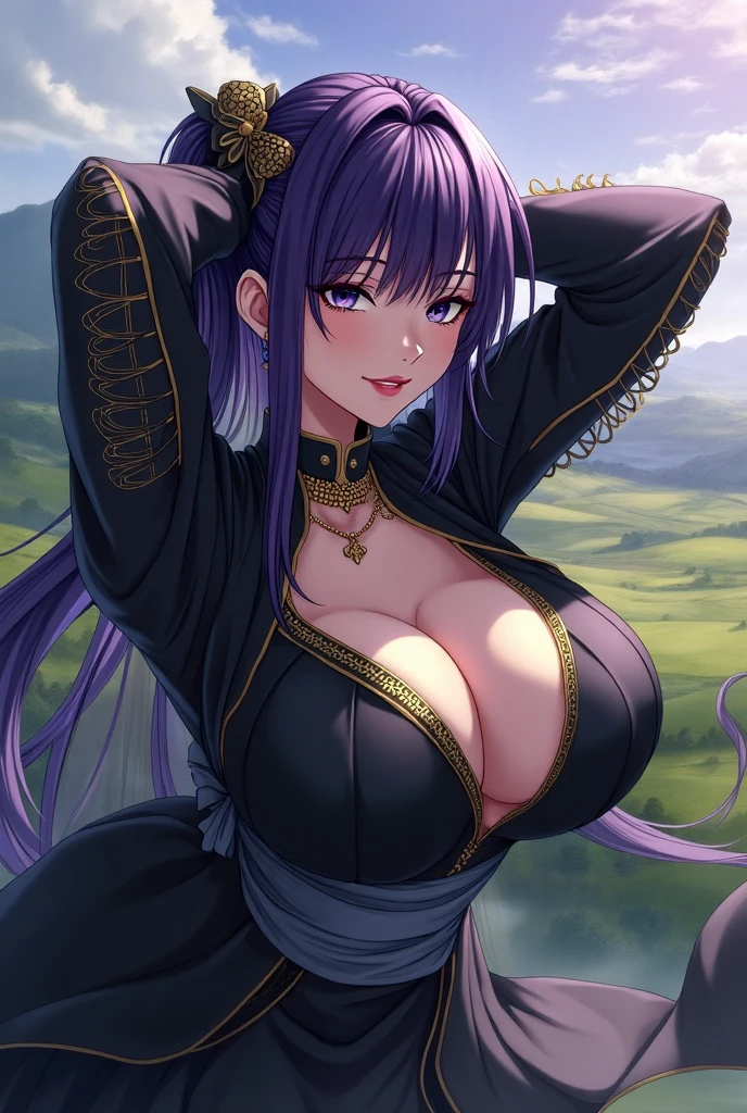 masterpiece, best quality, 1woman adult, older milf, solo, (((((huge muscles))))), highlight black pink hair, vibrant aqua eyes, medium hair with fringe, looking at viewer, cape, High quality metal texture, closed mouth, full body view, bangs, high collar,(kbxll:0.6), Fantasy aesthetics, fantasy earring, Highly detailed, HD delicated face, thicc body, massive ????????????????, ????????????, thicc ????, large ??????, hard ??????, smirking facial