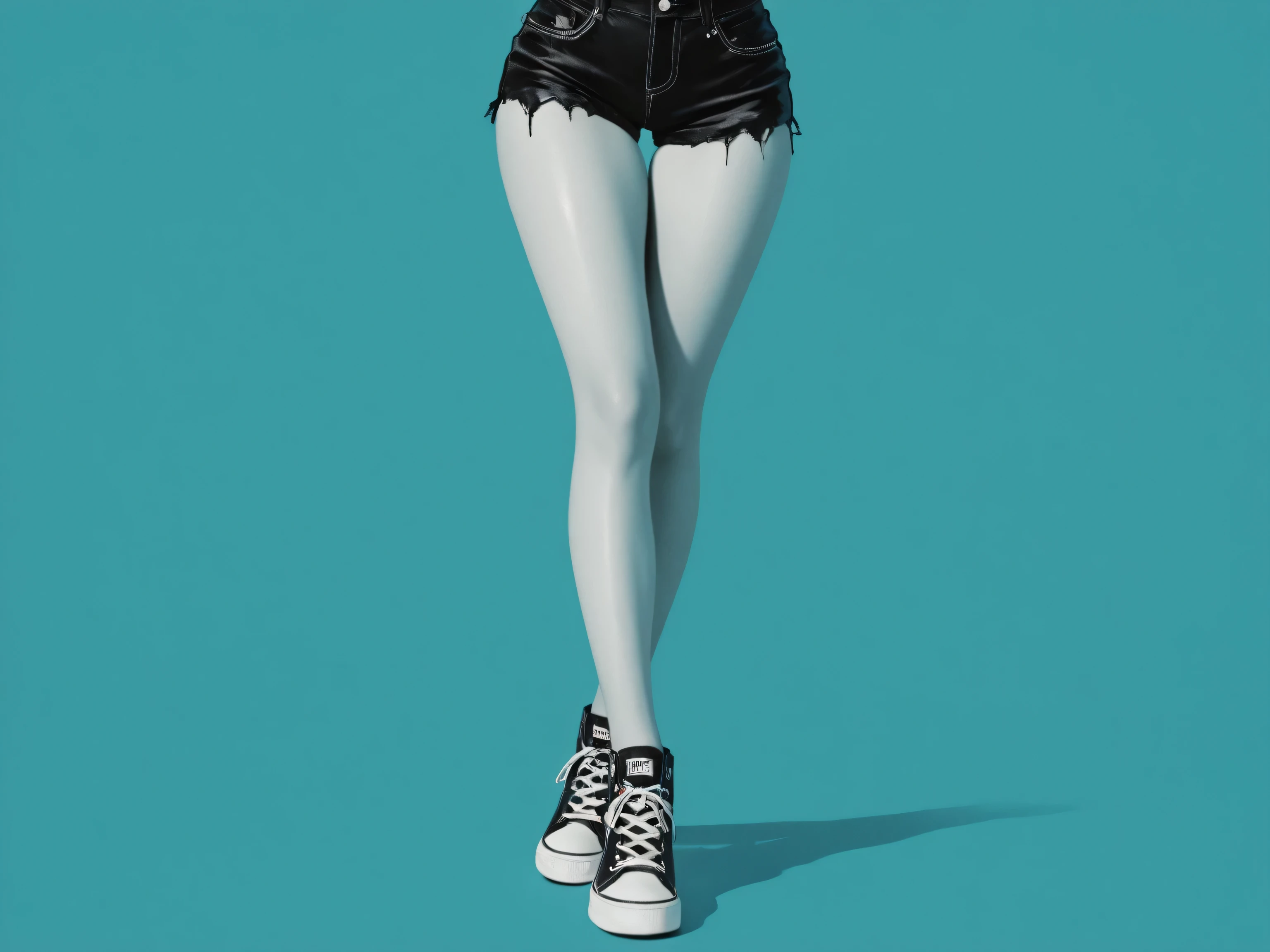 woman,sexy harnesses, black cut off shorts, converse sneakers,illustration,gradient,spot color,blue,green.