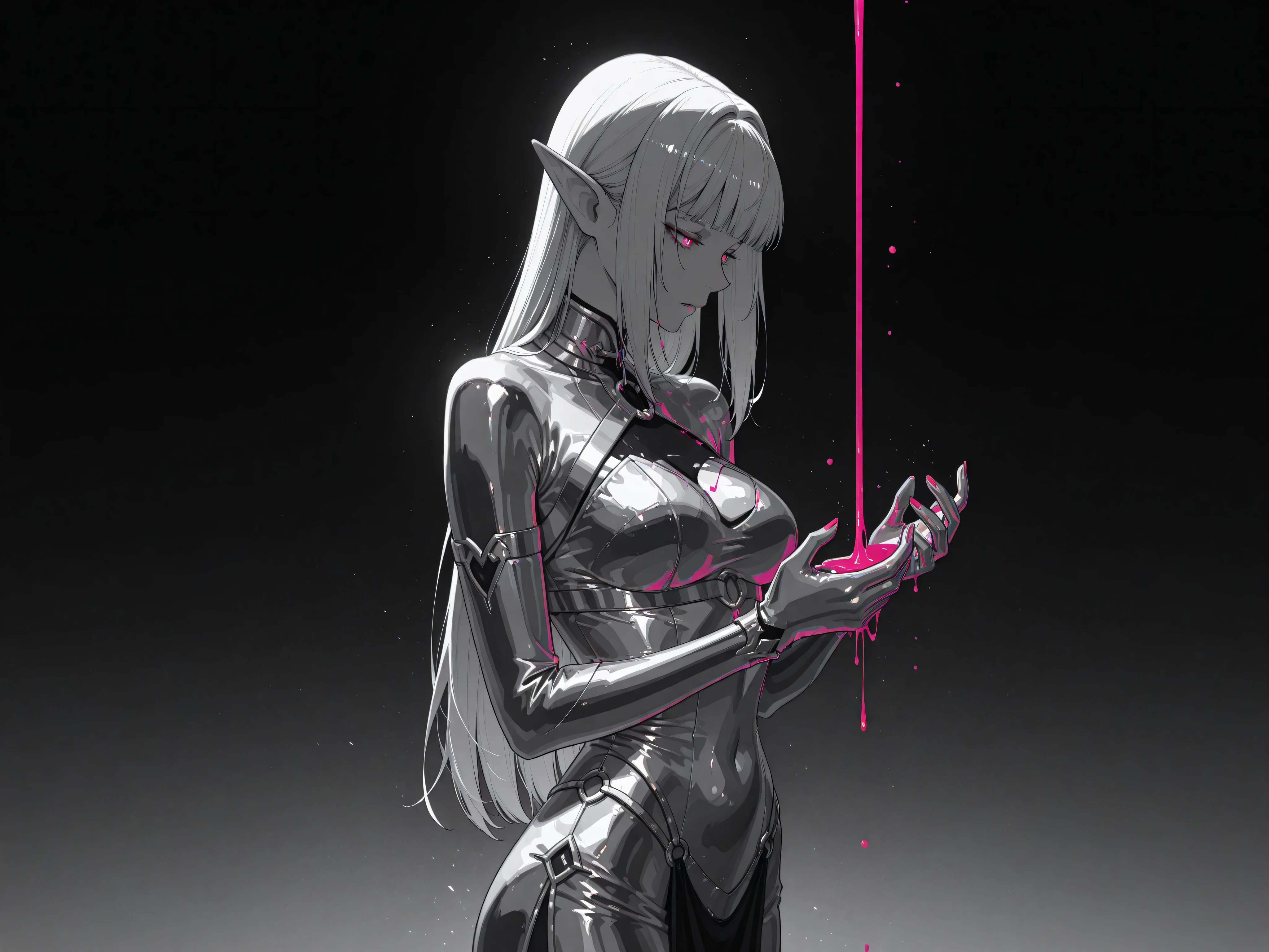 long hair,elf,kk_sexydress_jewelry,Sinozick_illu,gradient,spot color,liquid metal