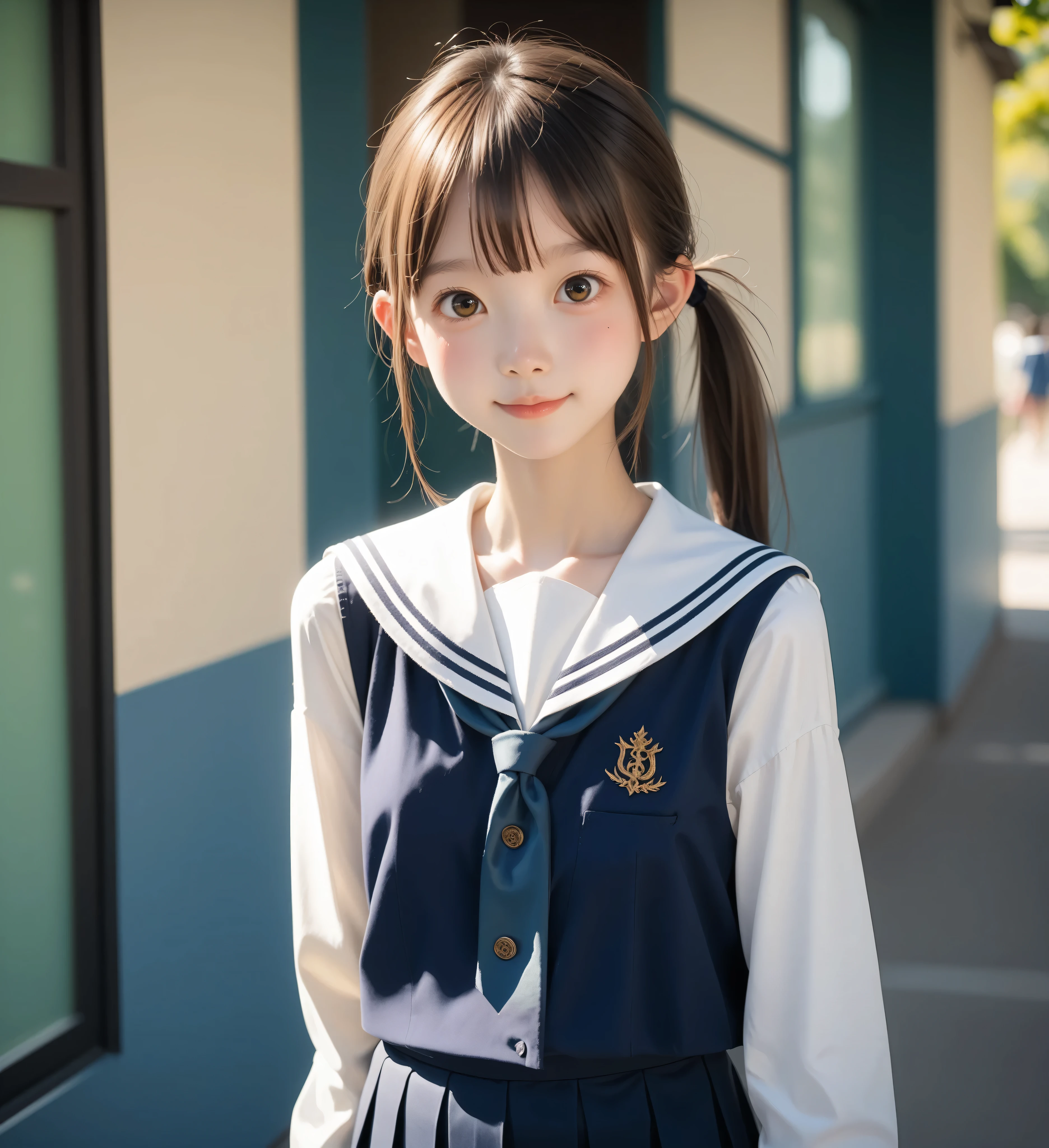 ( white skin:1.3),Cute Girl,Cute younger Girl,slender,short,slender,thin body,(younger:1.2),Cute younger Girl opening without permission,cute face,(skinny:1.5),score_7_up,score_8_up,score_9,realistic,is a girl who goes to school,School Uniform, small butt seen from below,( body:1.2),sunlight,Japanese,short髪, thin shoulders,thin arm,Narrow Shoulder