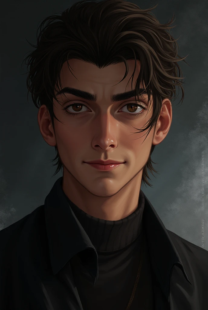 Create a high society Duke from the time of 1815 aged 27, Dark brown hair, brown eyes, with brown skin color, who lives in London