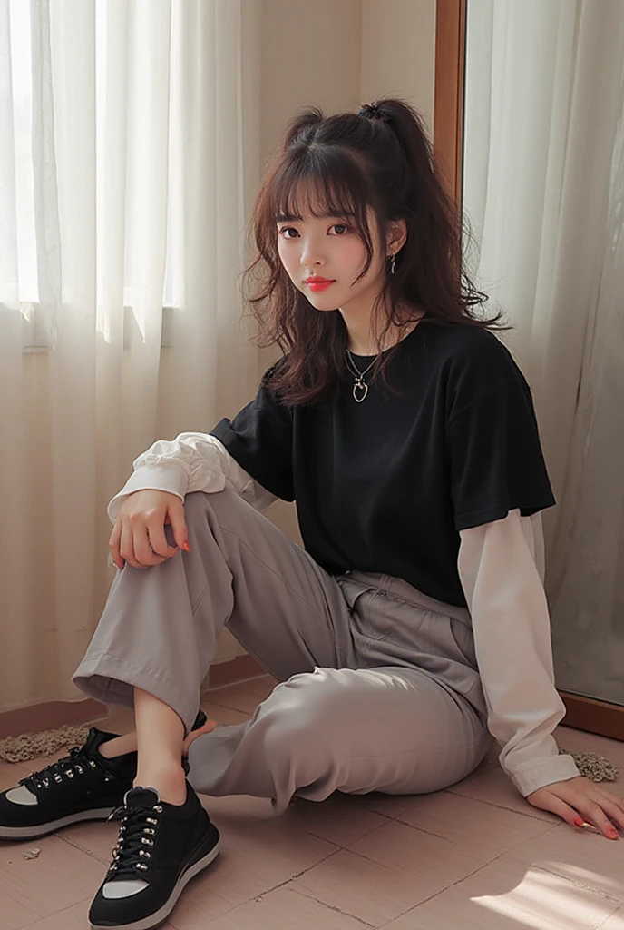 cute、Sick、Mine system、smile、Black Stockings、Legs up