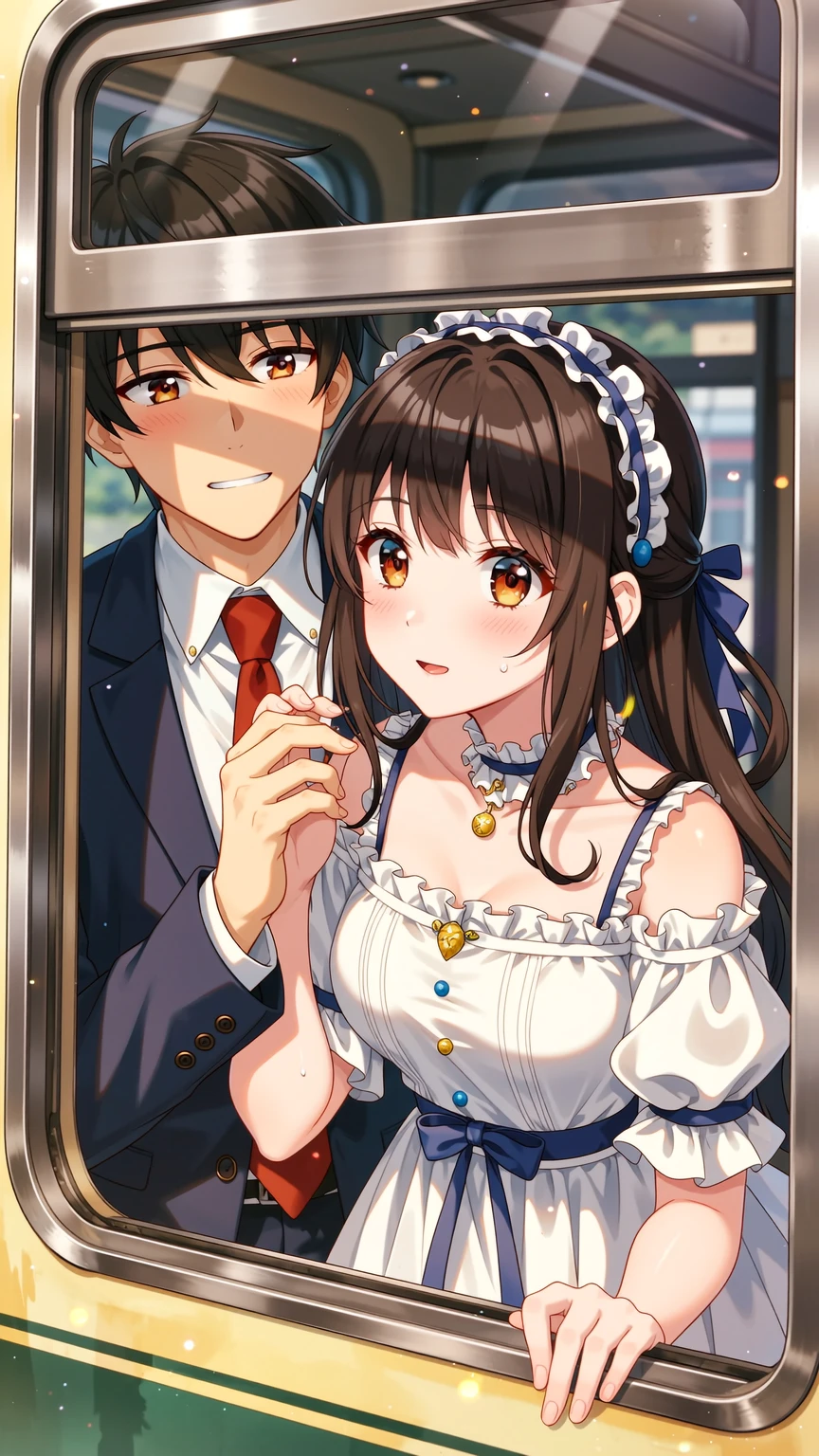 best quality, female, multiple girls, grou, standing, front view, large breasts, best quality, 6girls, crowded, close up, slender, blonde hair, black hair, blue hair, silver hair, red hair, pink hair, green hair, 6 girls, blush, eye glasses, brown skin, twin tails, bow shaped hair, ponytail, aichan, arisa ayase, (wedding dress), wedding party